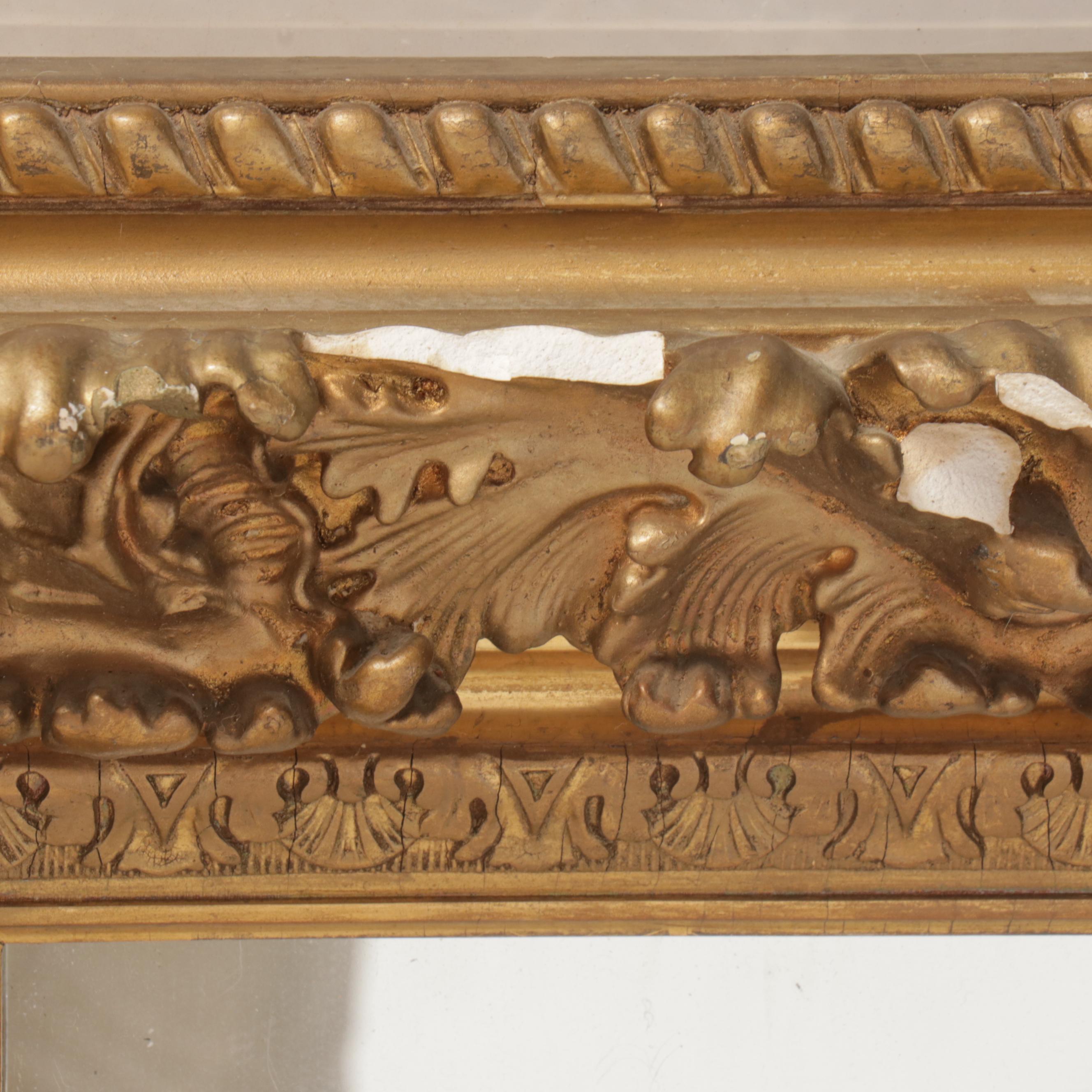 Victorian Style Giltwood and Gesso Acanthus Leaf Wide Frame Wall Mirror