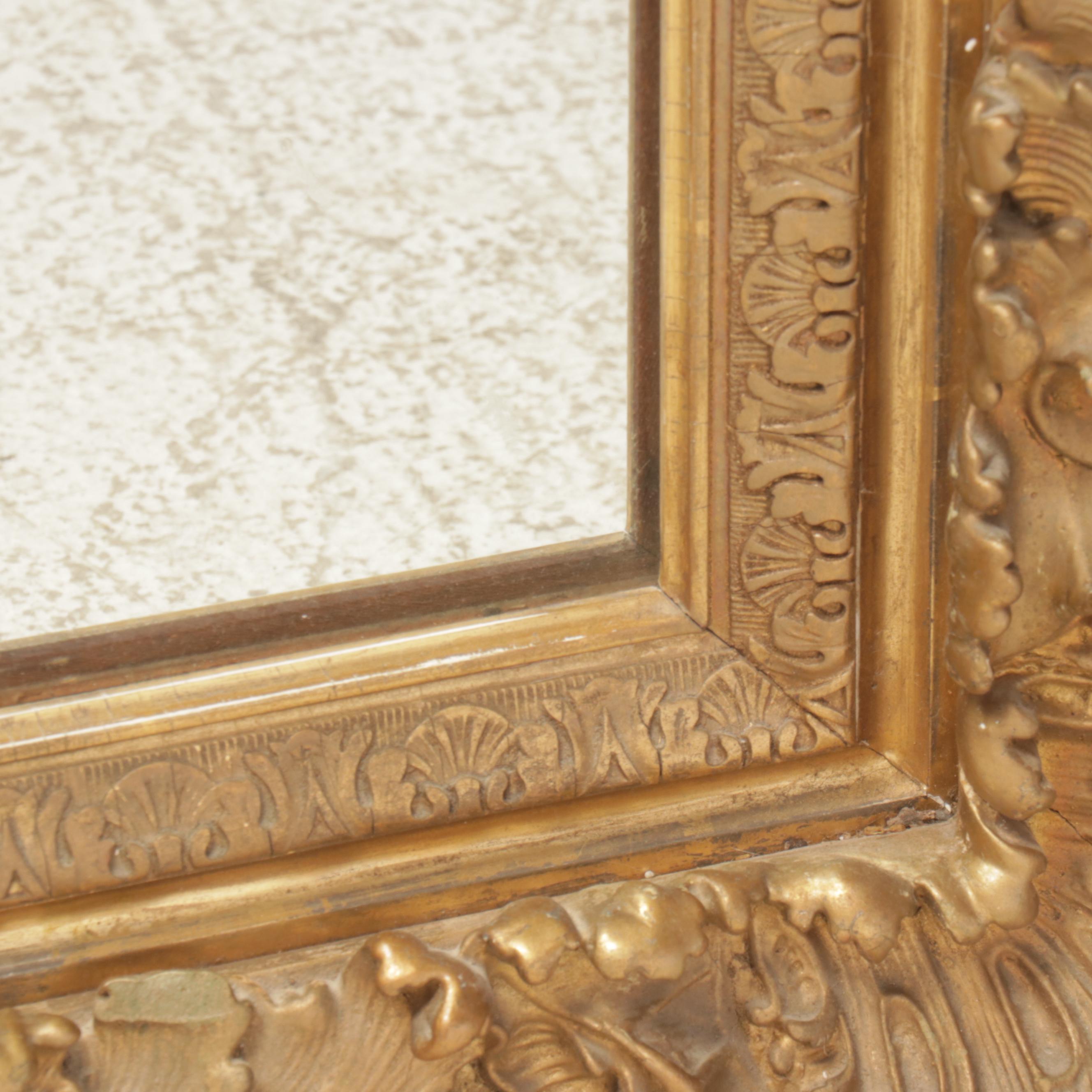 Victorian Style Giltwood and Gesso Acanthus Leaf Wide Frame Wall Mirror