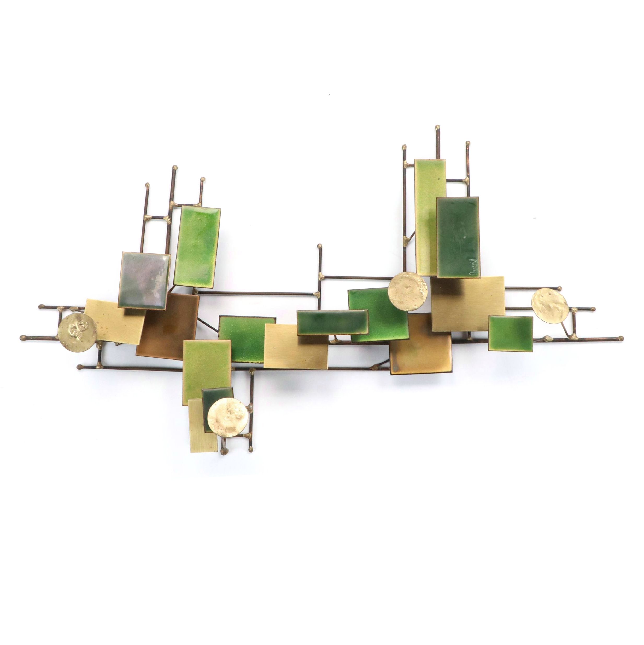 Averill Shepps Brutalist Style Enameled Mixed Metal Wall Hanging