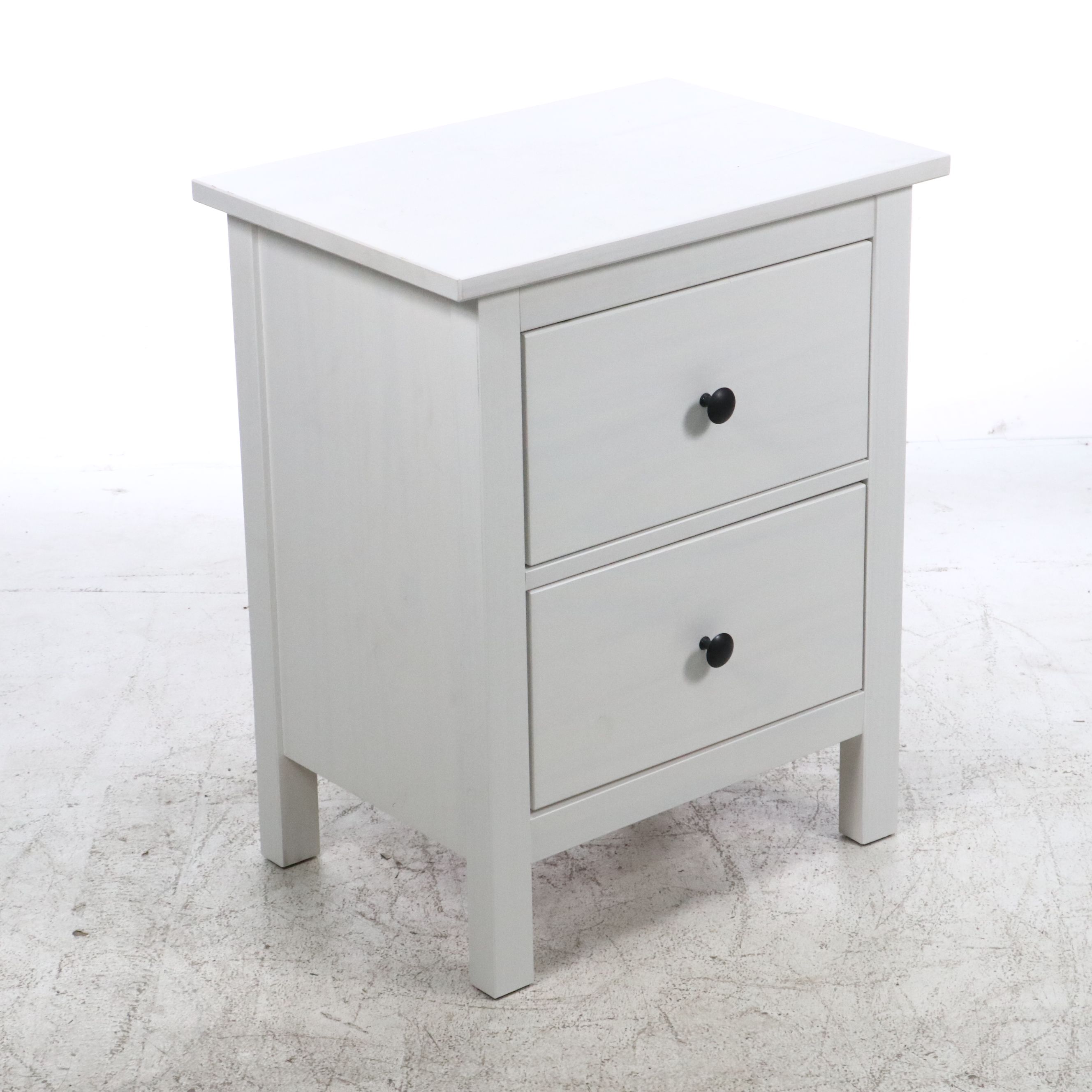 Two-Drawer White Painted Wood Nightstand