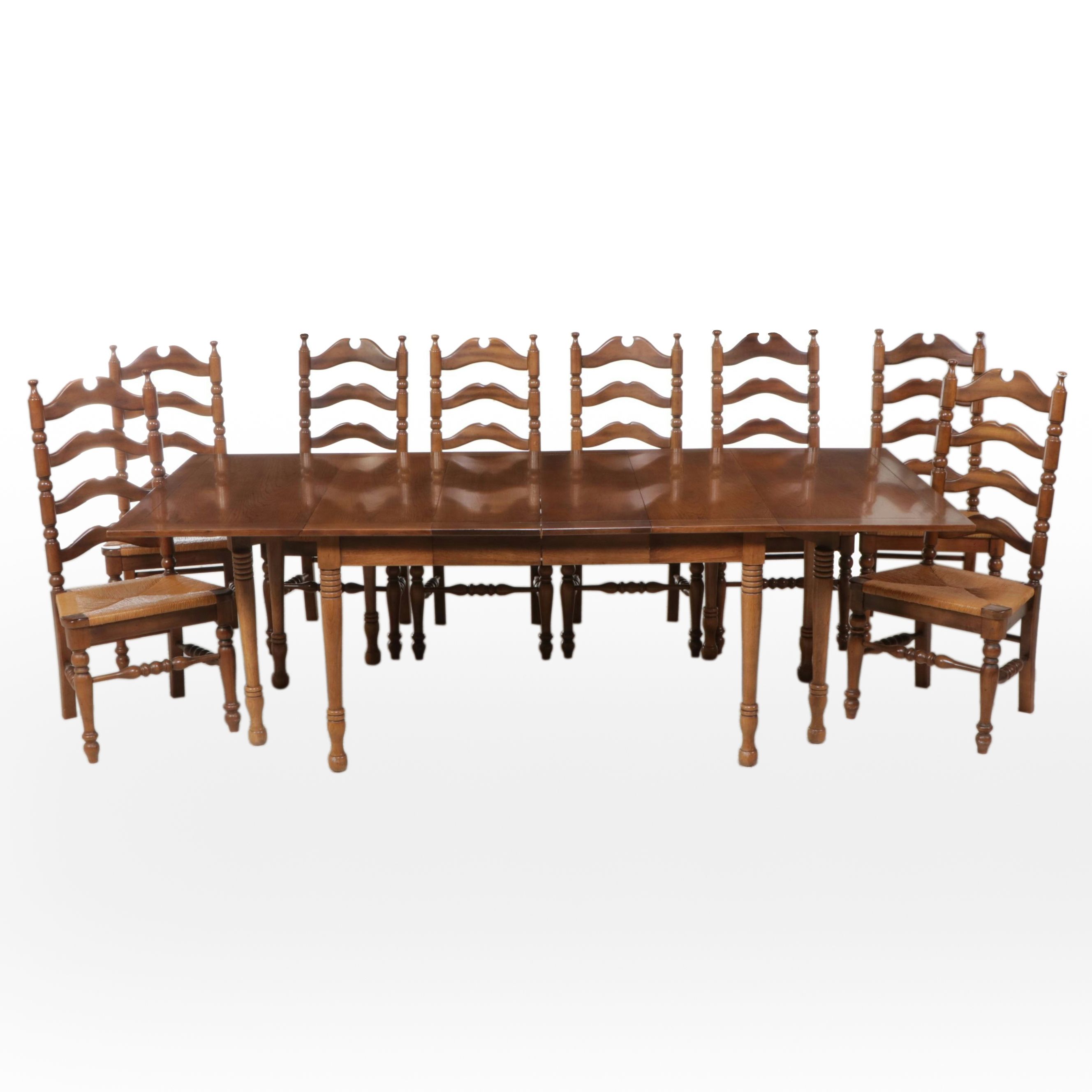 Nine Piece Colonial Style Dining Set with Ladderback and Rush Seat Chairs