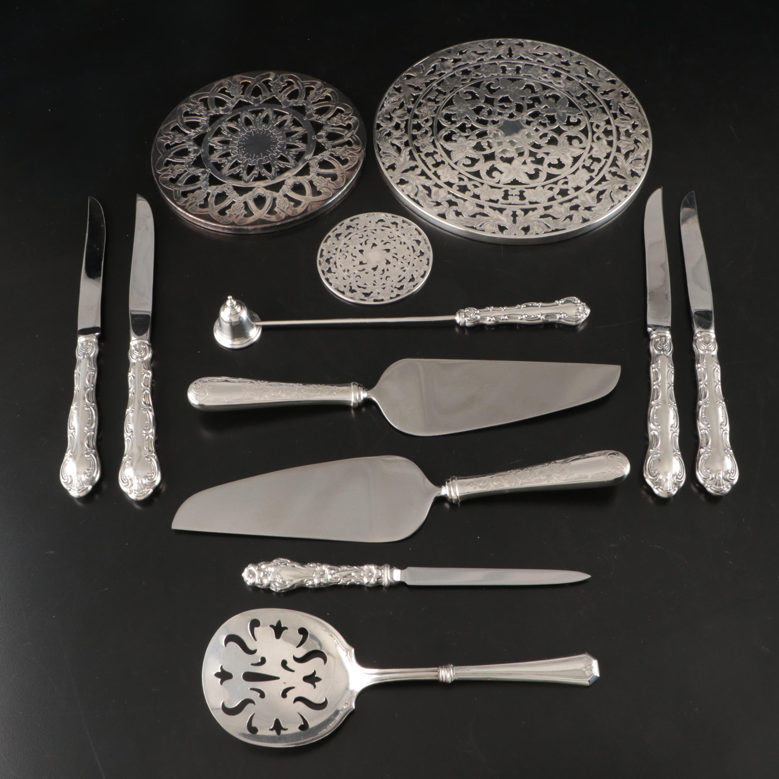 Gorham Sterling Handle Dinner Knives with Other Sterling Table Utensils