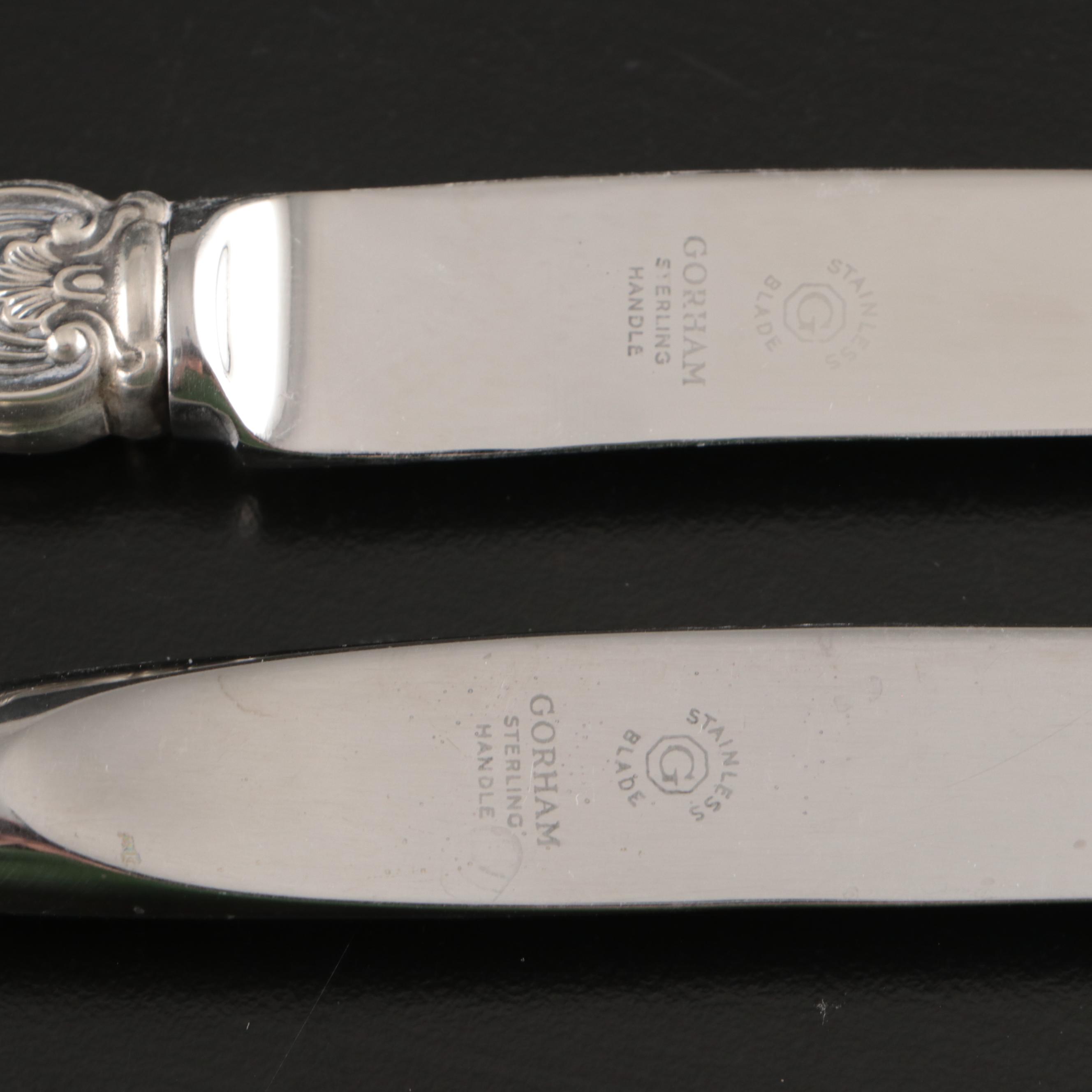 Gorham Sterling Handle Dinner Knives with Other Sterling Table Utensils