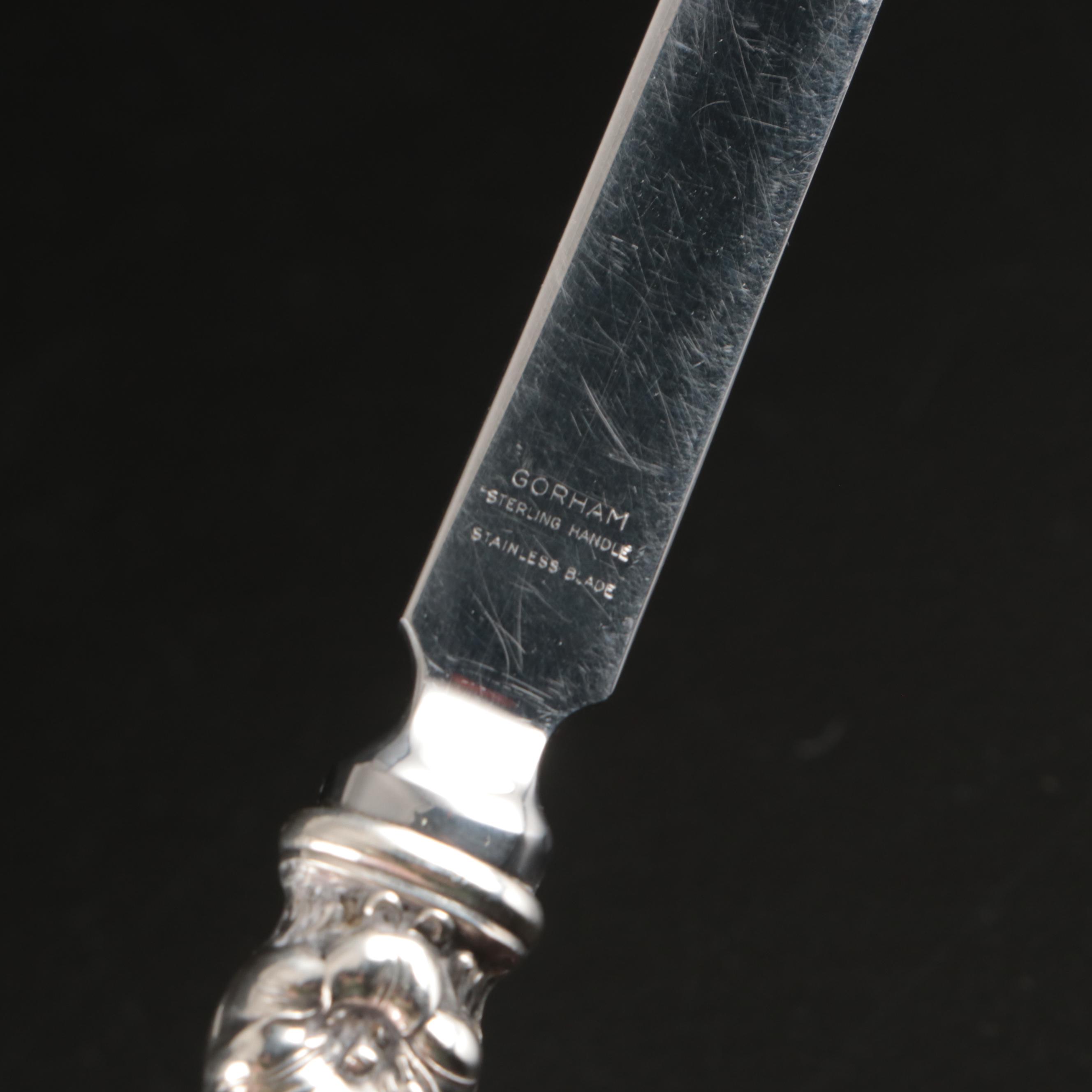 Gorham Sterling Handle Dinner Knives with Other Sterling Table Utensils