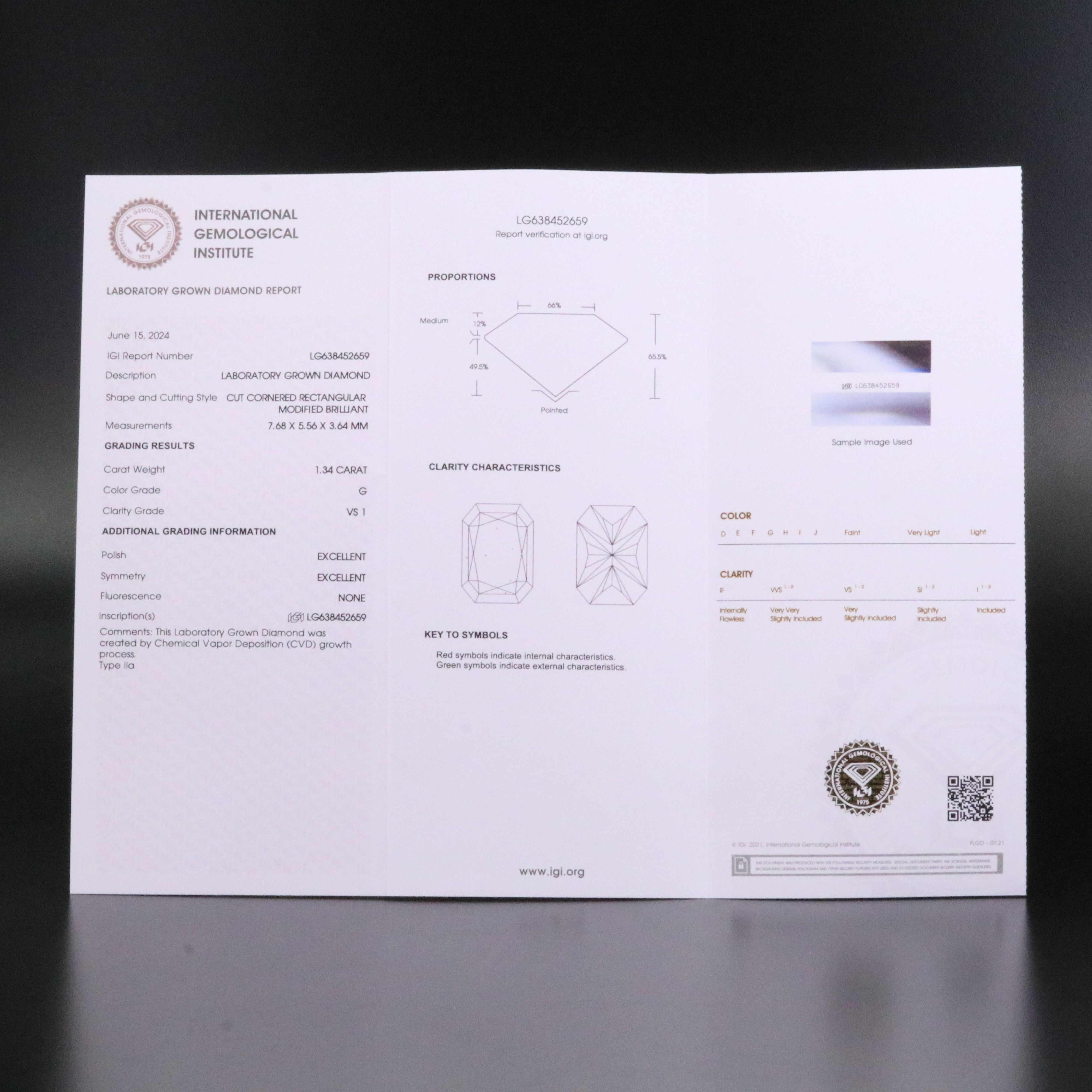 Loose 1.34 CT Lab Grown Diamond with IGI Report