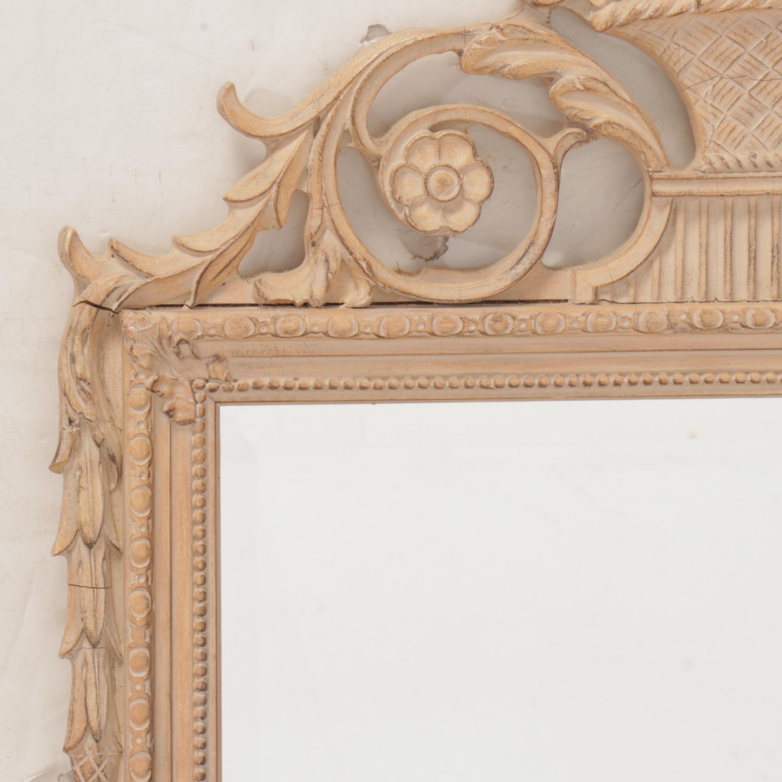 Friedman Brothers Gustavian Style Distressed Wood Wall Mirror, Late 20th Century