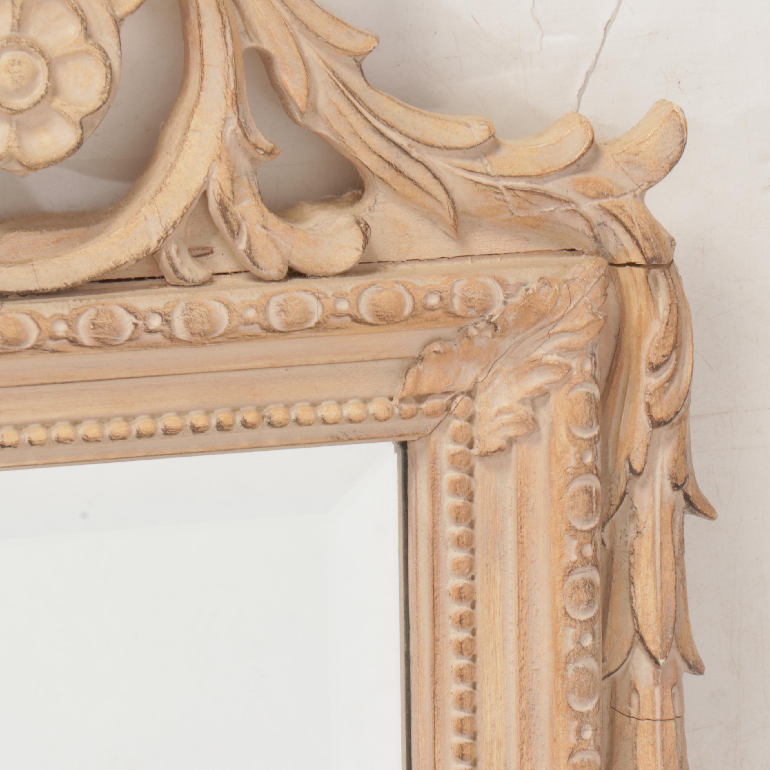 Friedman Brothers Gustavian Style Distressed Wood Wall Mirror, Late 20th Century