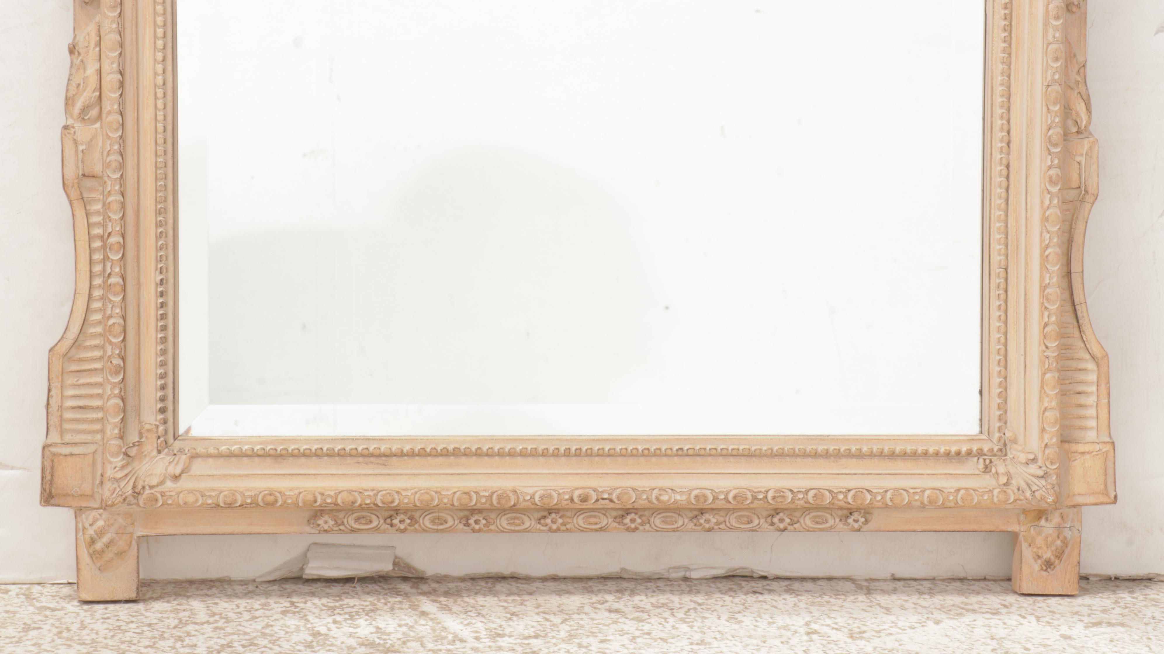 Friedman Brothers Gustavian Style Distressed Wood Wall Mirror, Late 20th Century