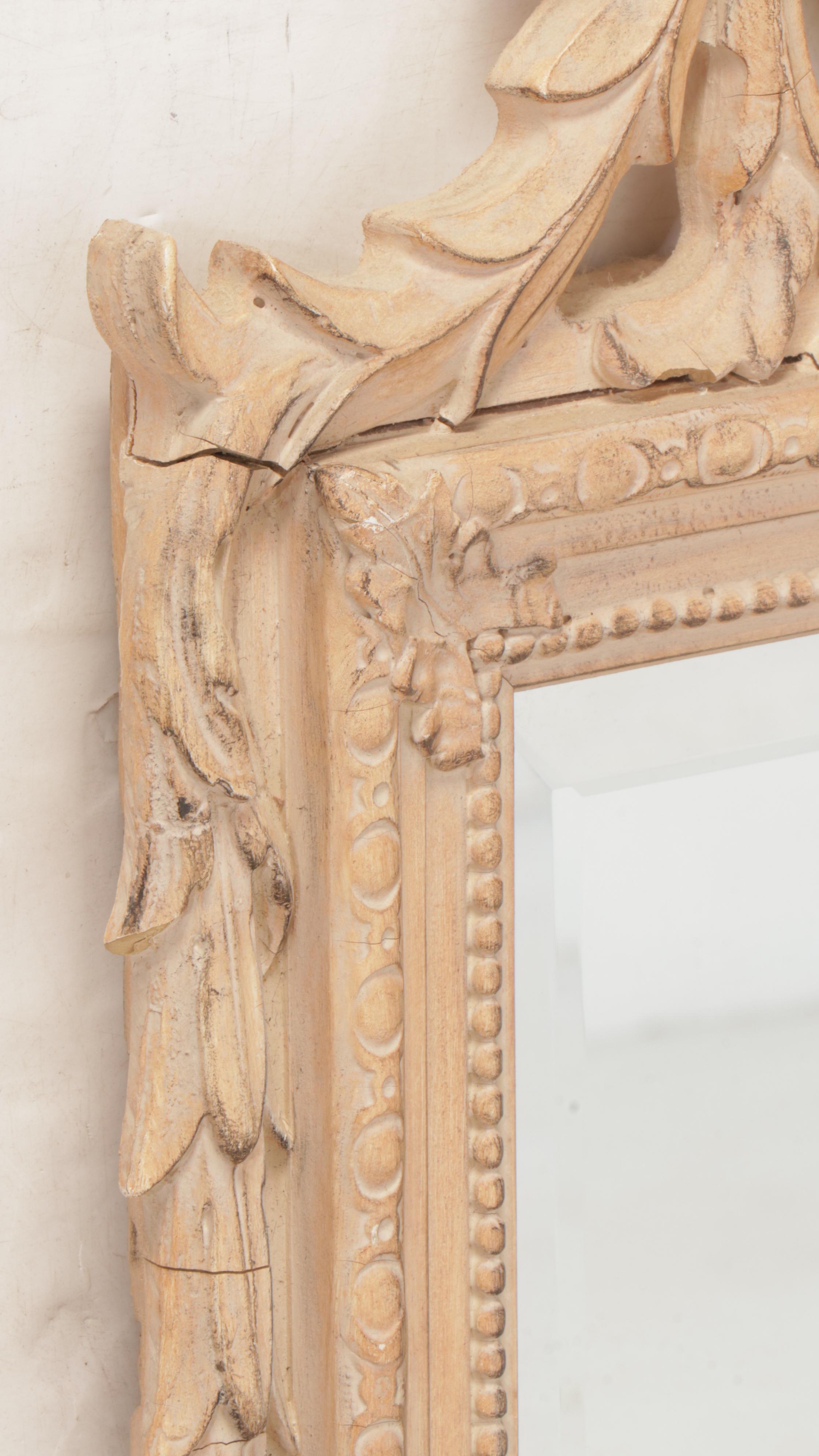 Friedman Brothers Gustavian Style Distressed Wood Wall Mirror, Late 20th Century