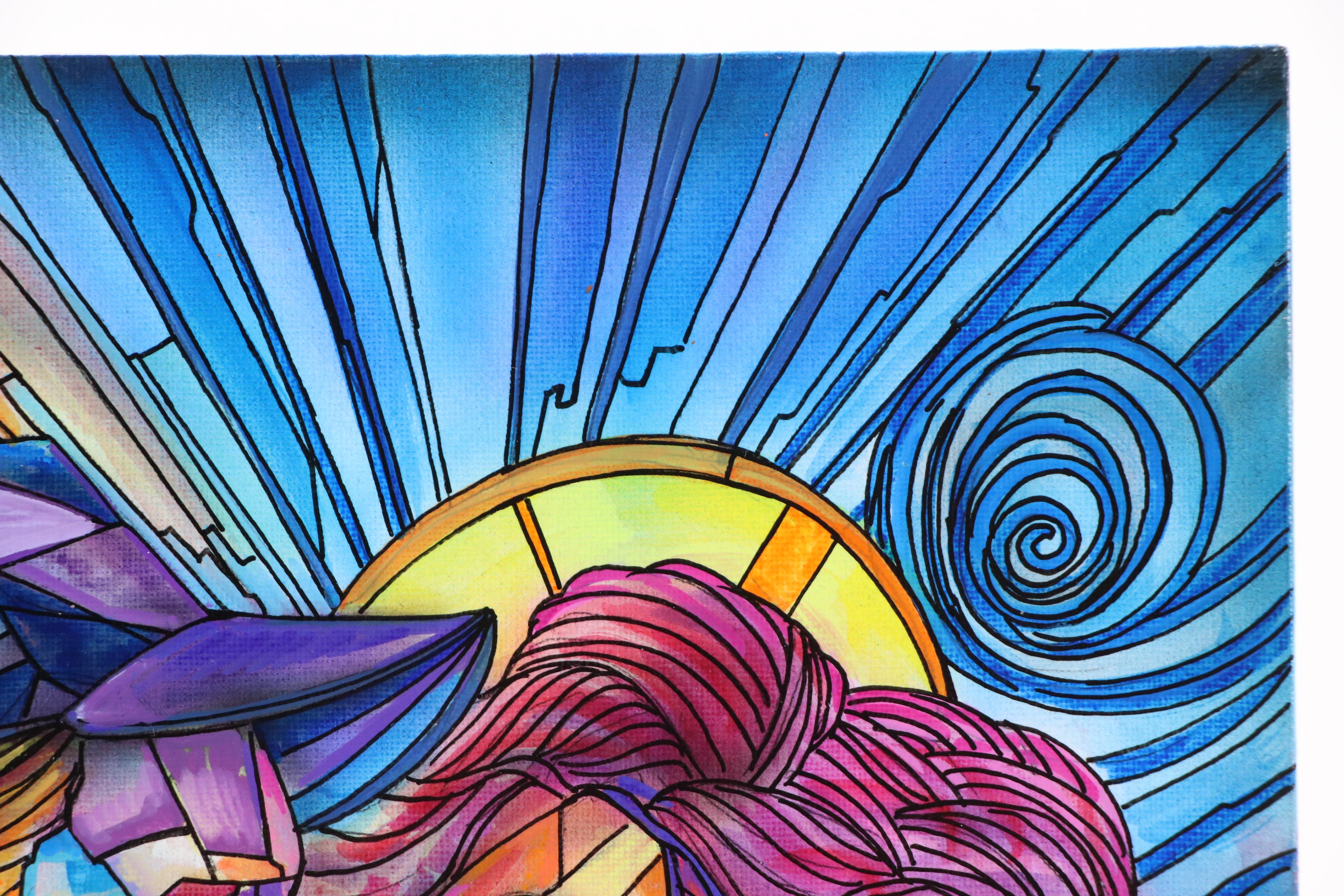 Ricardo Maya Stylized Acrylic Painting of Embracing Couple, 21st Century