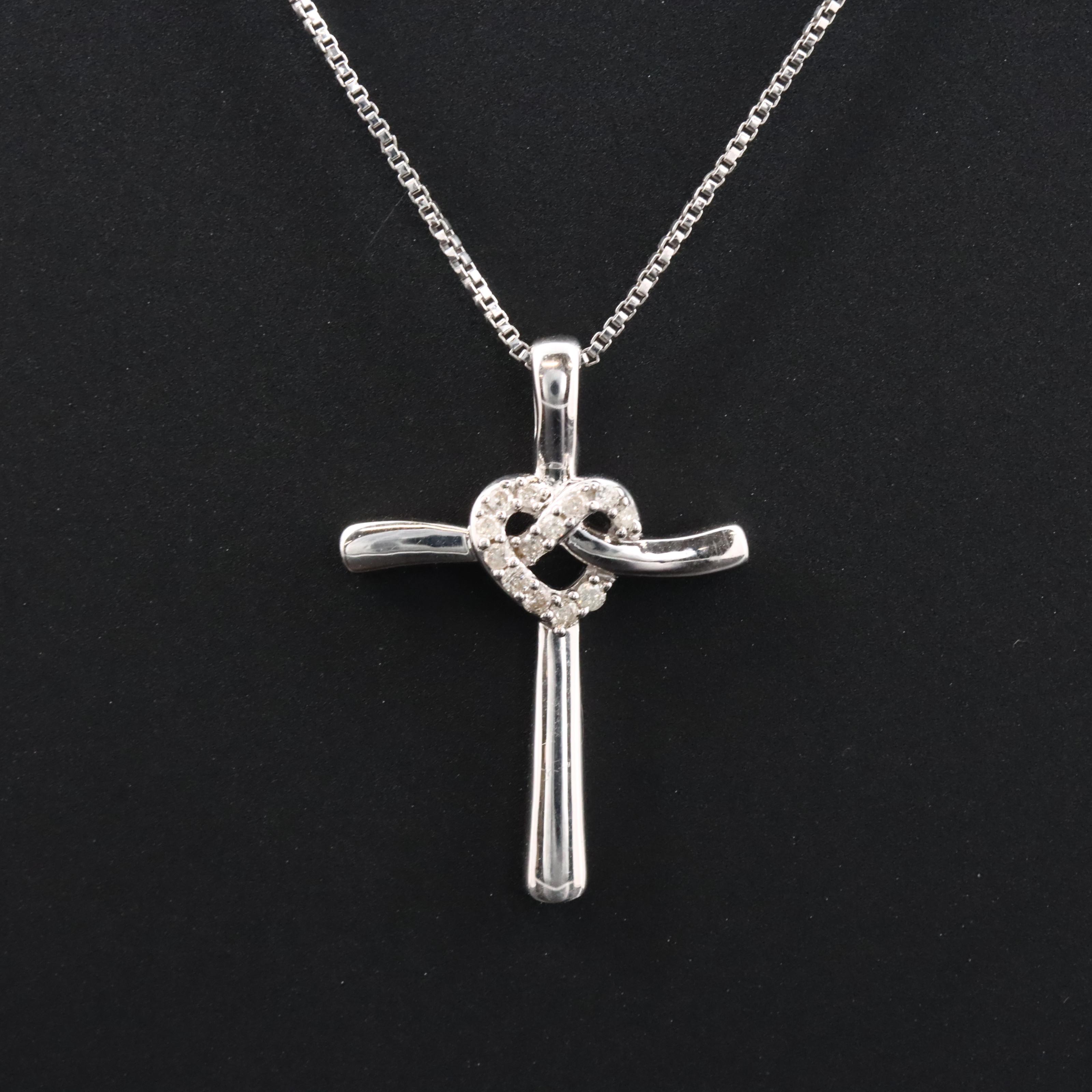 Sterling Diamond Cross Pendant Necklace