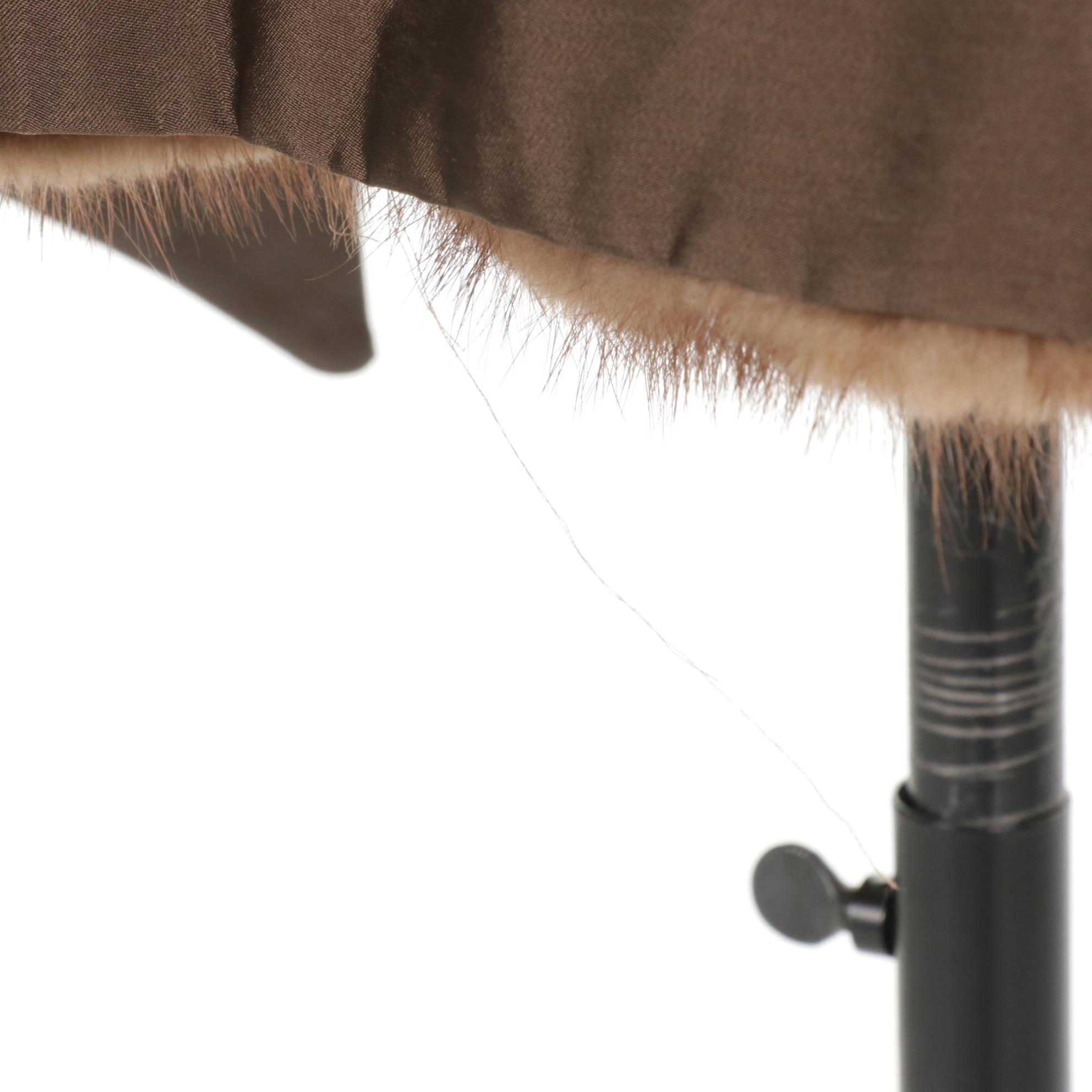 Sable Fur Collar on Chestnut Mink Fur Stroller with Leather Belt by Stewart's