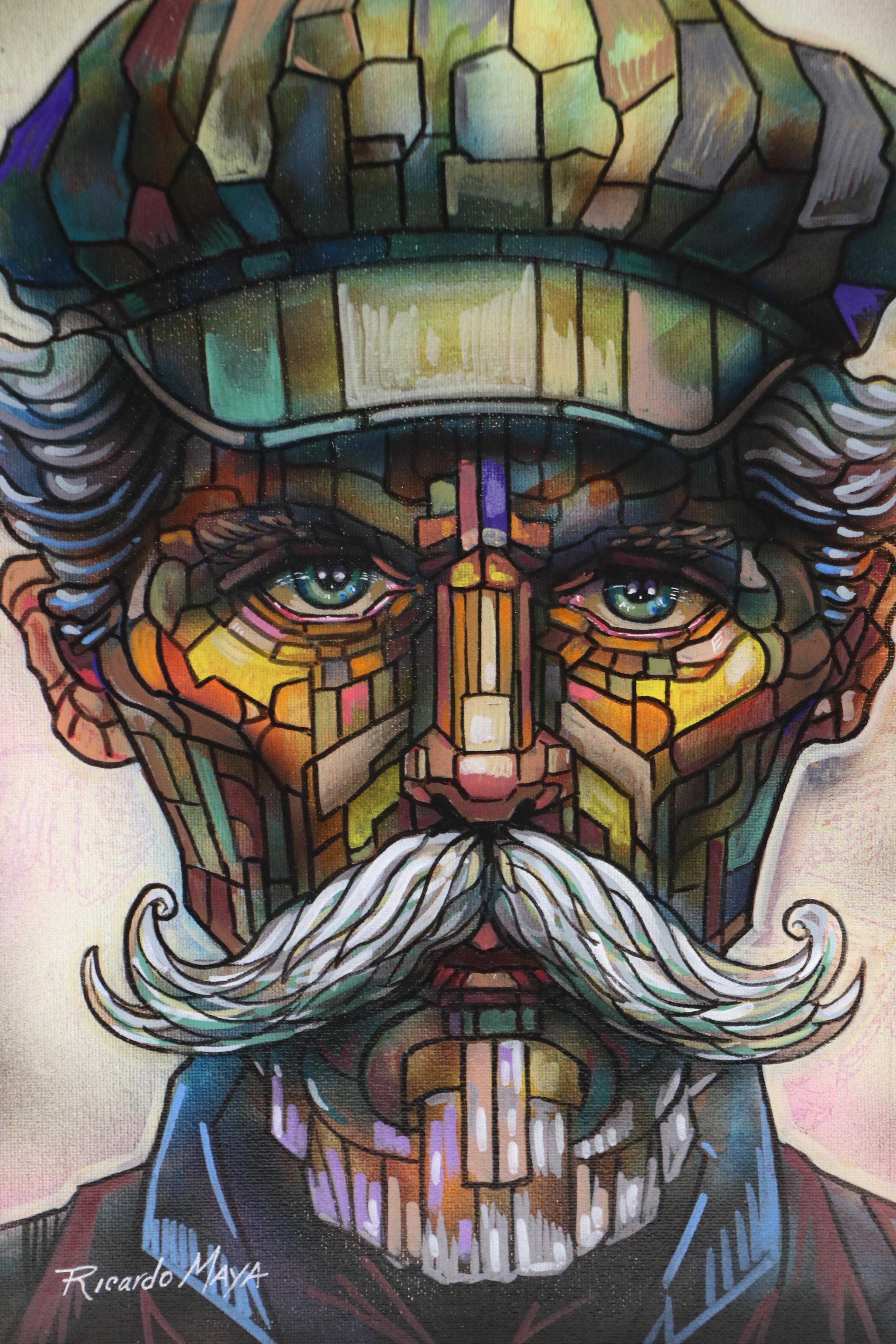 Ricardo Maya Stylized Acrylic Portrait, 21st Century
