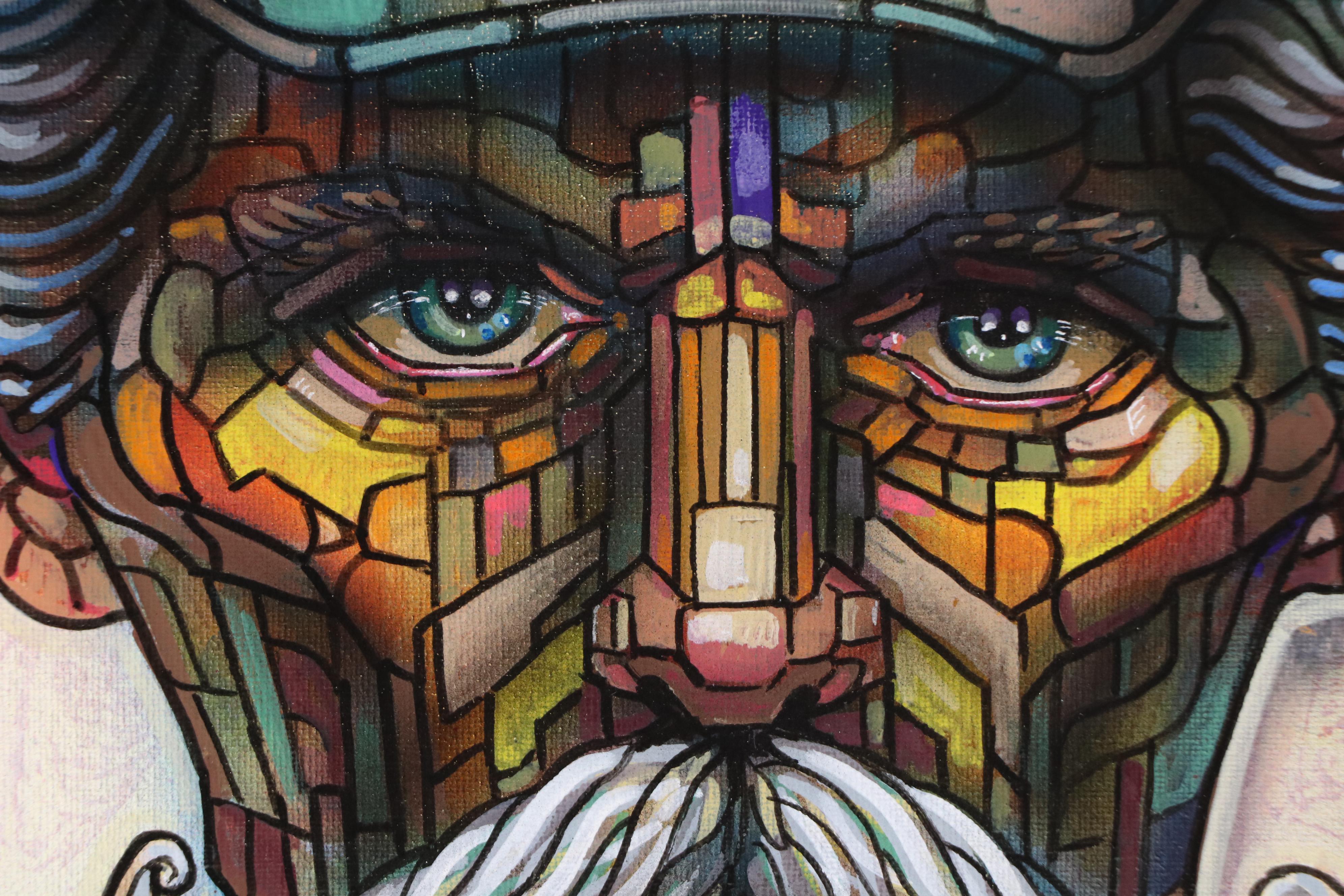 Ricardo Maya Stylized Acrylic Portrait, 21st Century