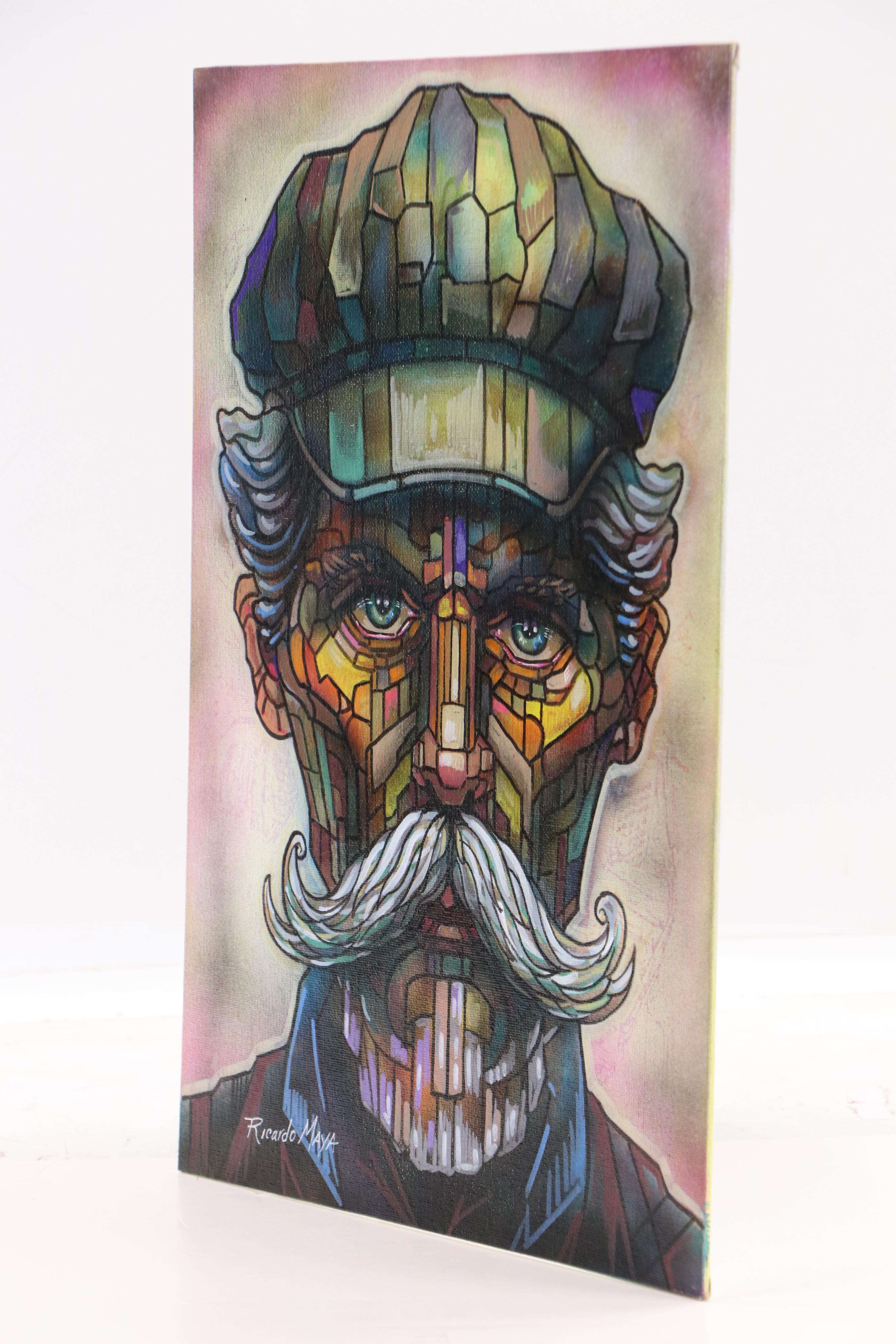 Ricardo Maya Stylized Acrylic Portrait, 21st Century