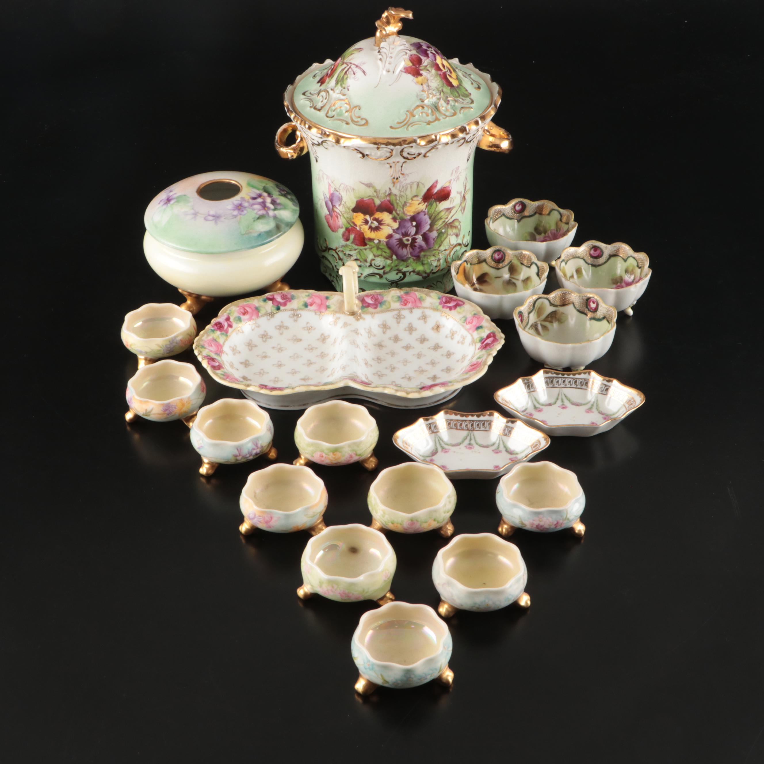 Belleek and Japanese Hand-Painted Berry Bowls with Other Ceramic Serveware