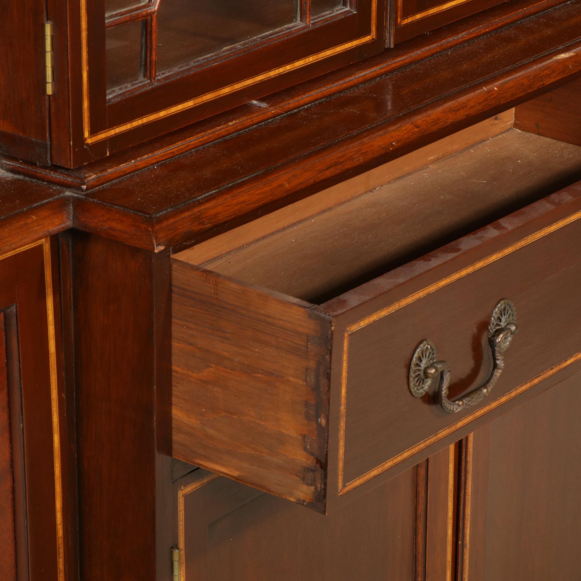 George II Style Inlaid Mahogany China Cabinet, Late 20th Century