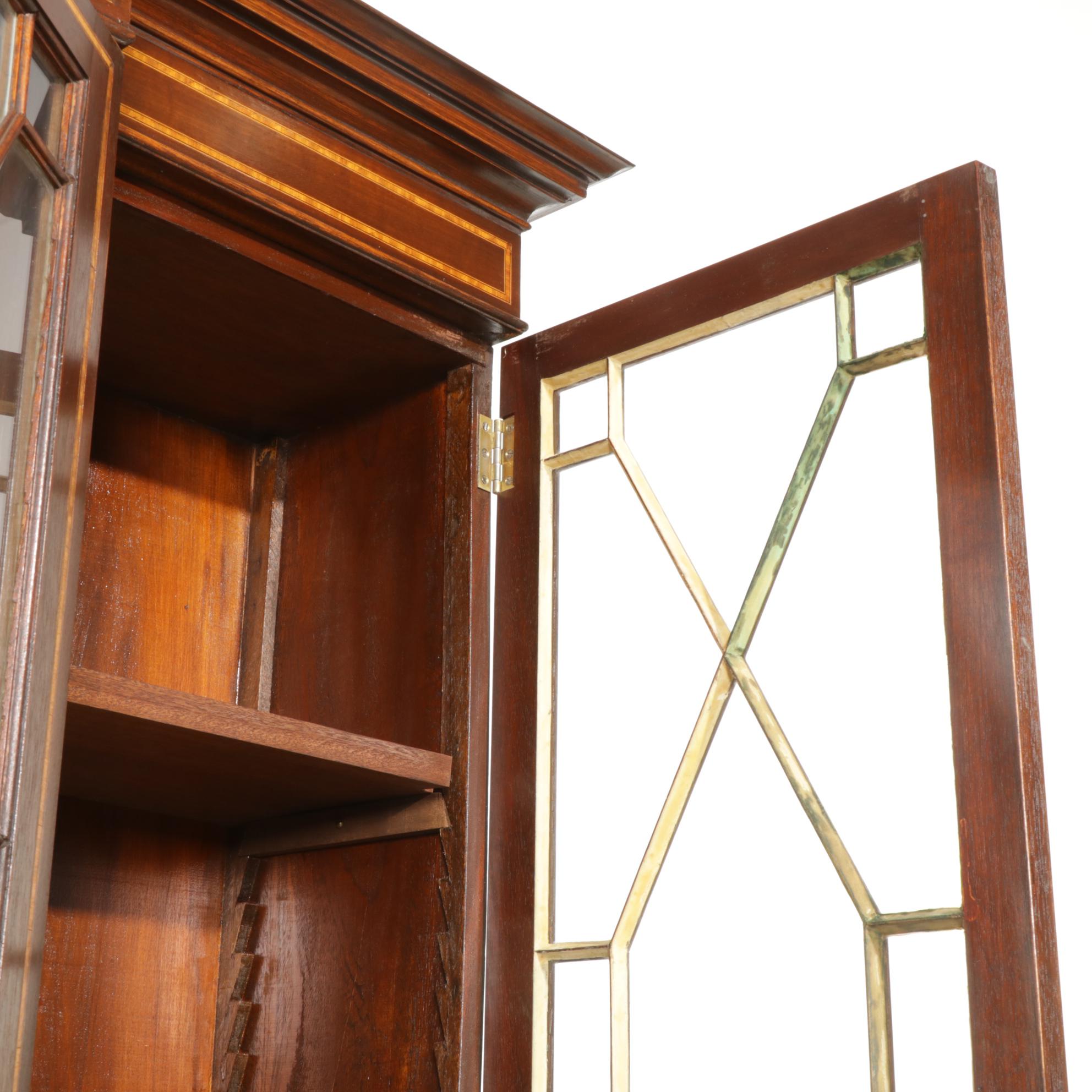 George II Style Inlaid Mahogany China Cabinet, Late 20th Century