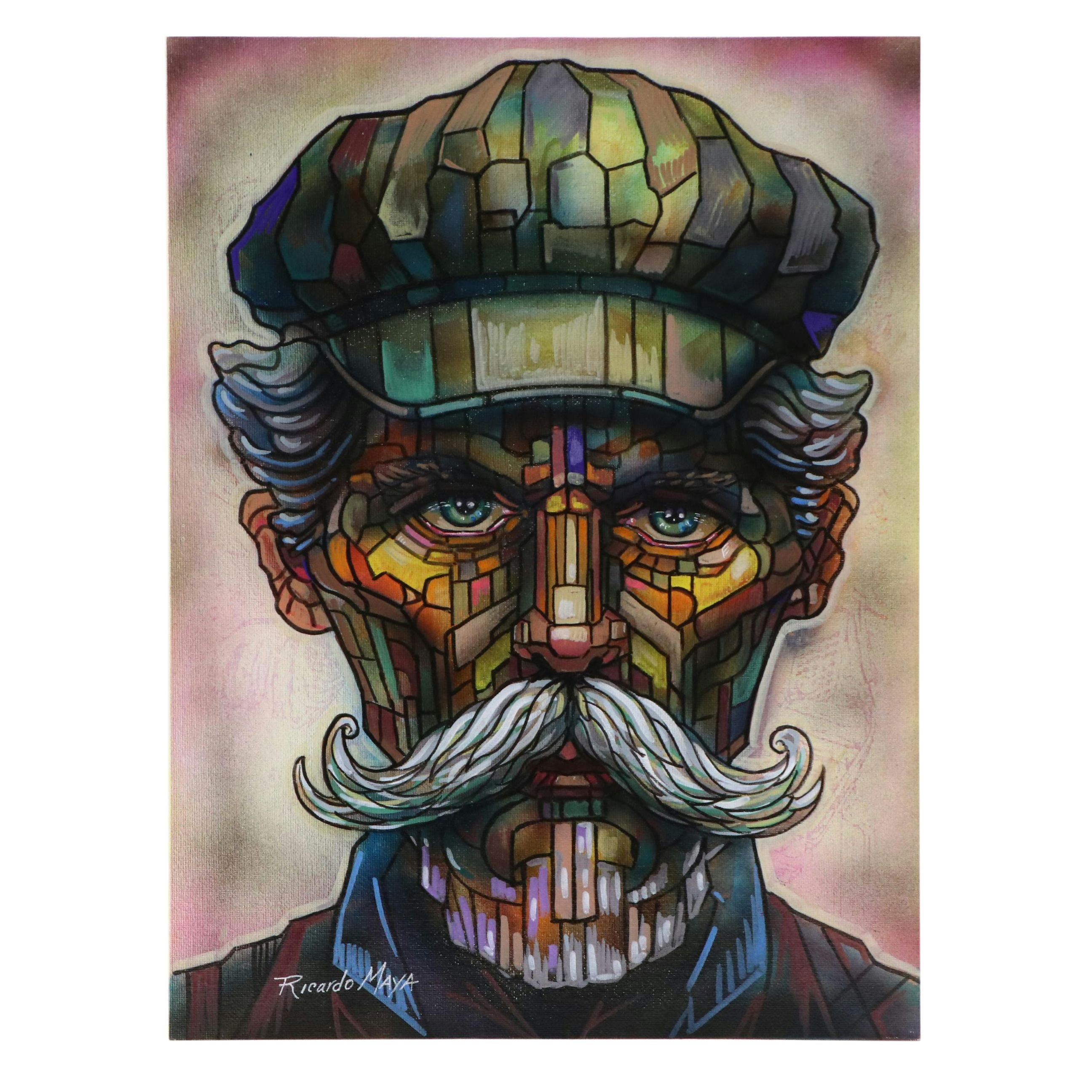 Ricardo Maya Stylized Acrylic Portrait, 21st Century
