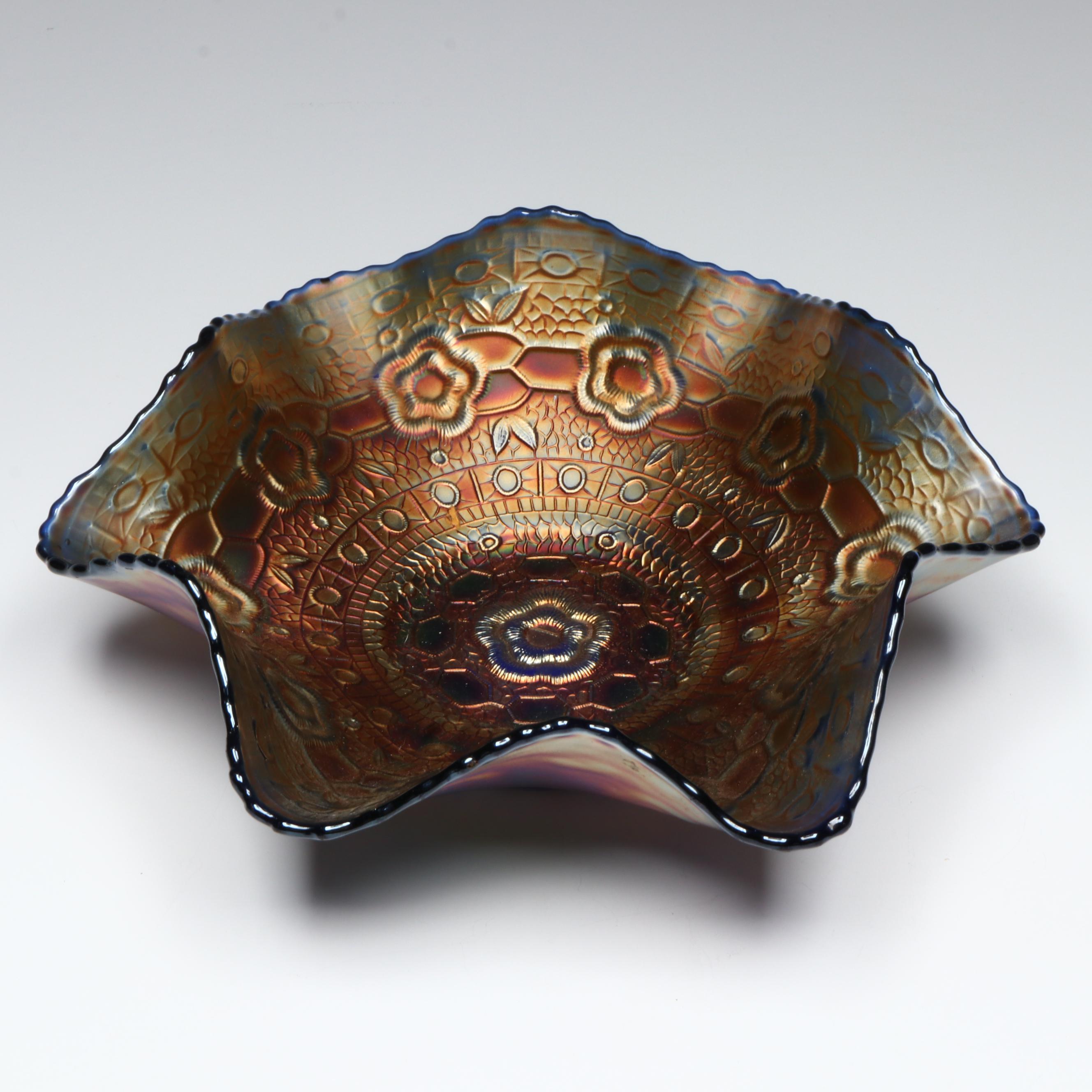 Fenton Dragon and Lotus with Other Ruffled Edge Carnival Glass Bowls