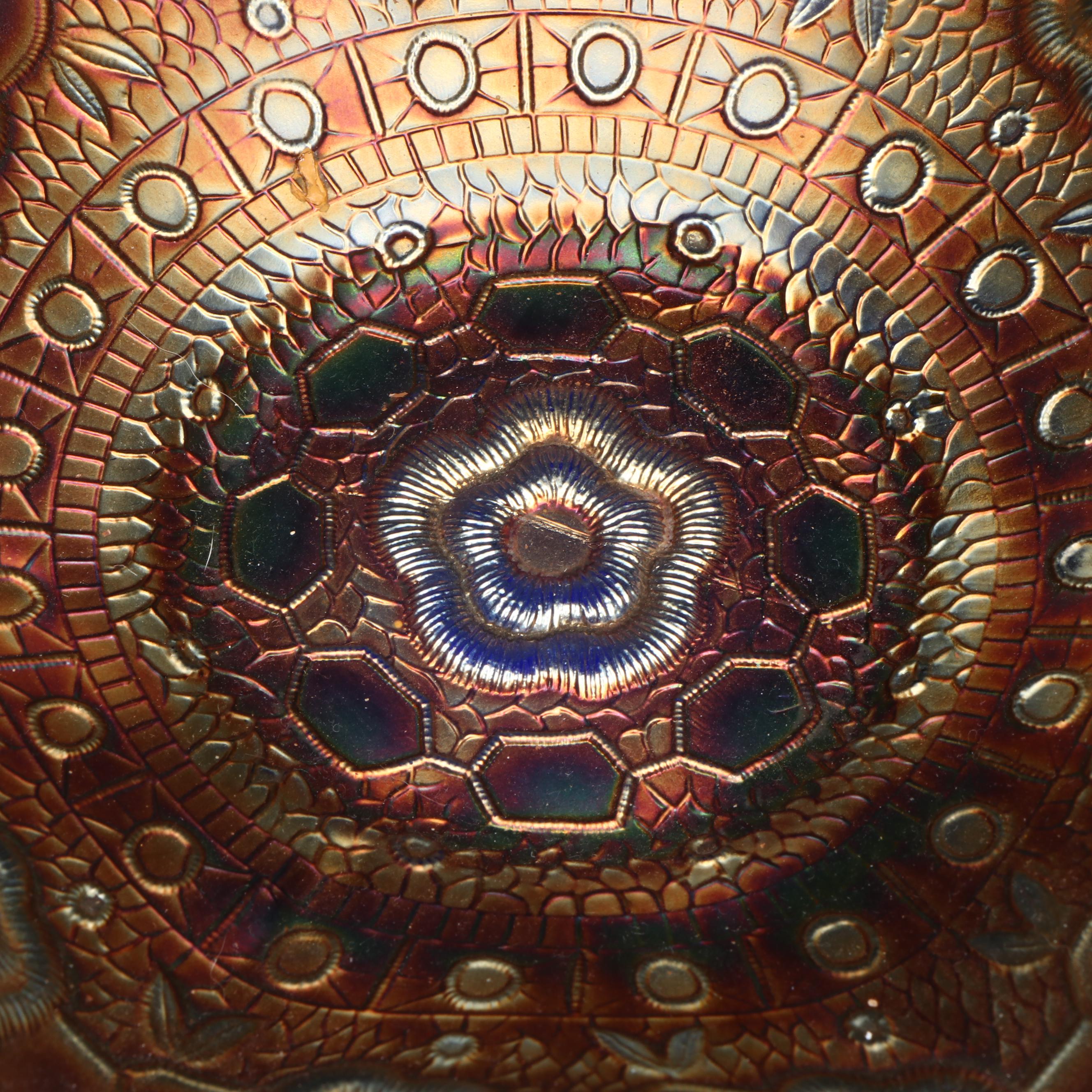 Fenton Dragon and Lotus with Other Ruffled Edge Carnival Glass Bowls