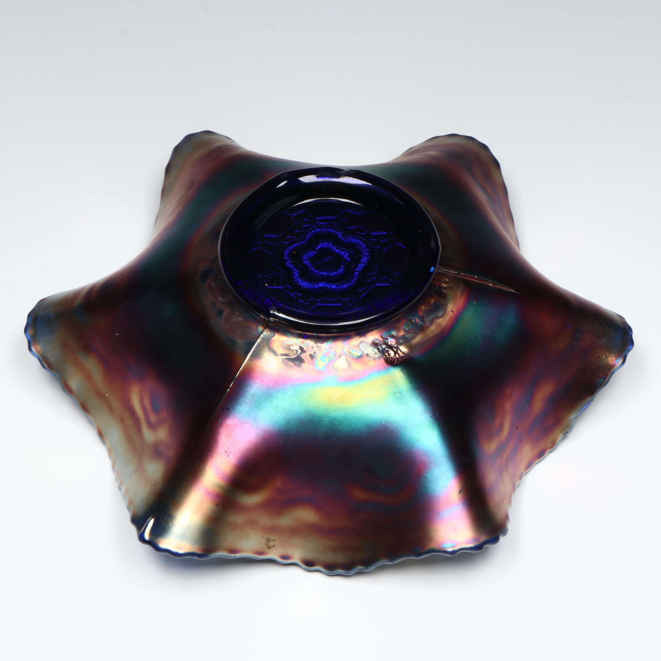 Fenton Dragon and Lotus with Other Ruffled Edge Carnival Glass Bowls