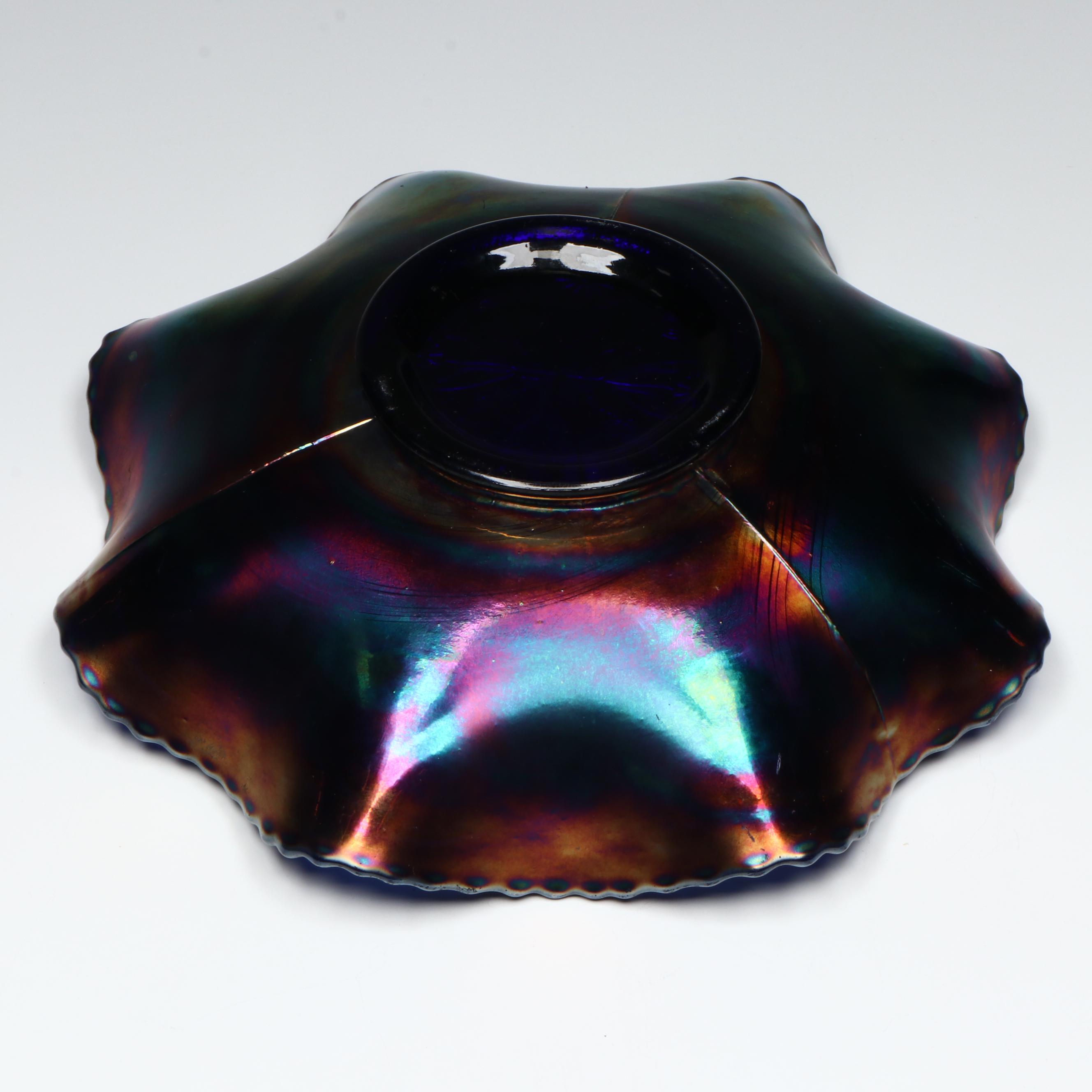 Fenton Dragon and Lotus with Other Ruffled Edge Carnival Glass Bowls