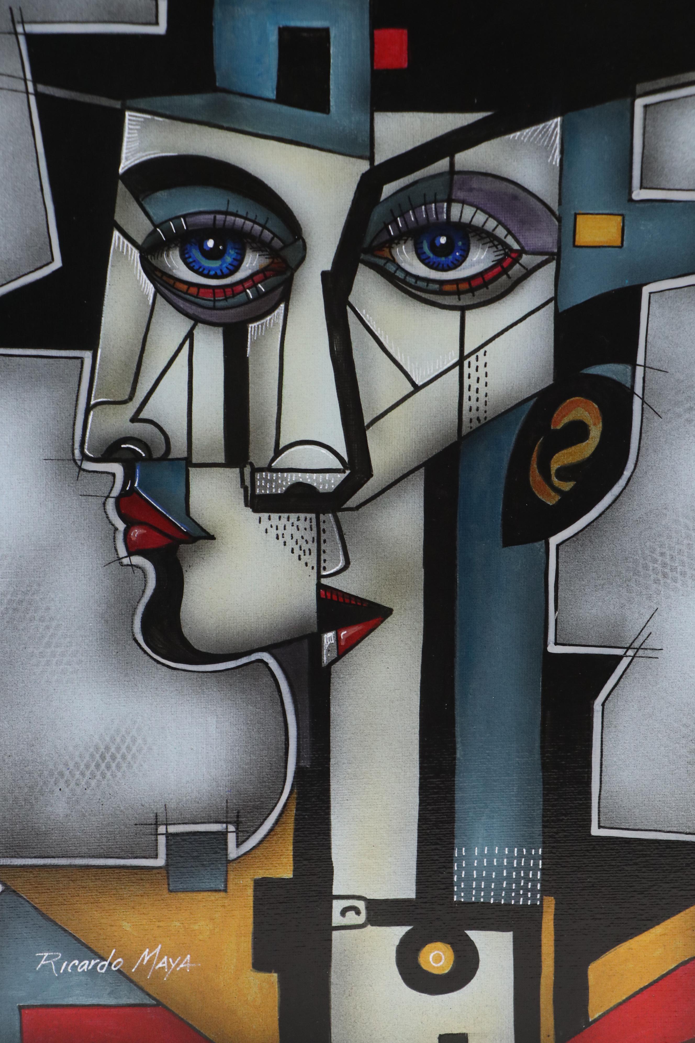 Ricardo Maya Surrealist Acrylic Portrait, 21st Century