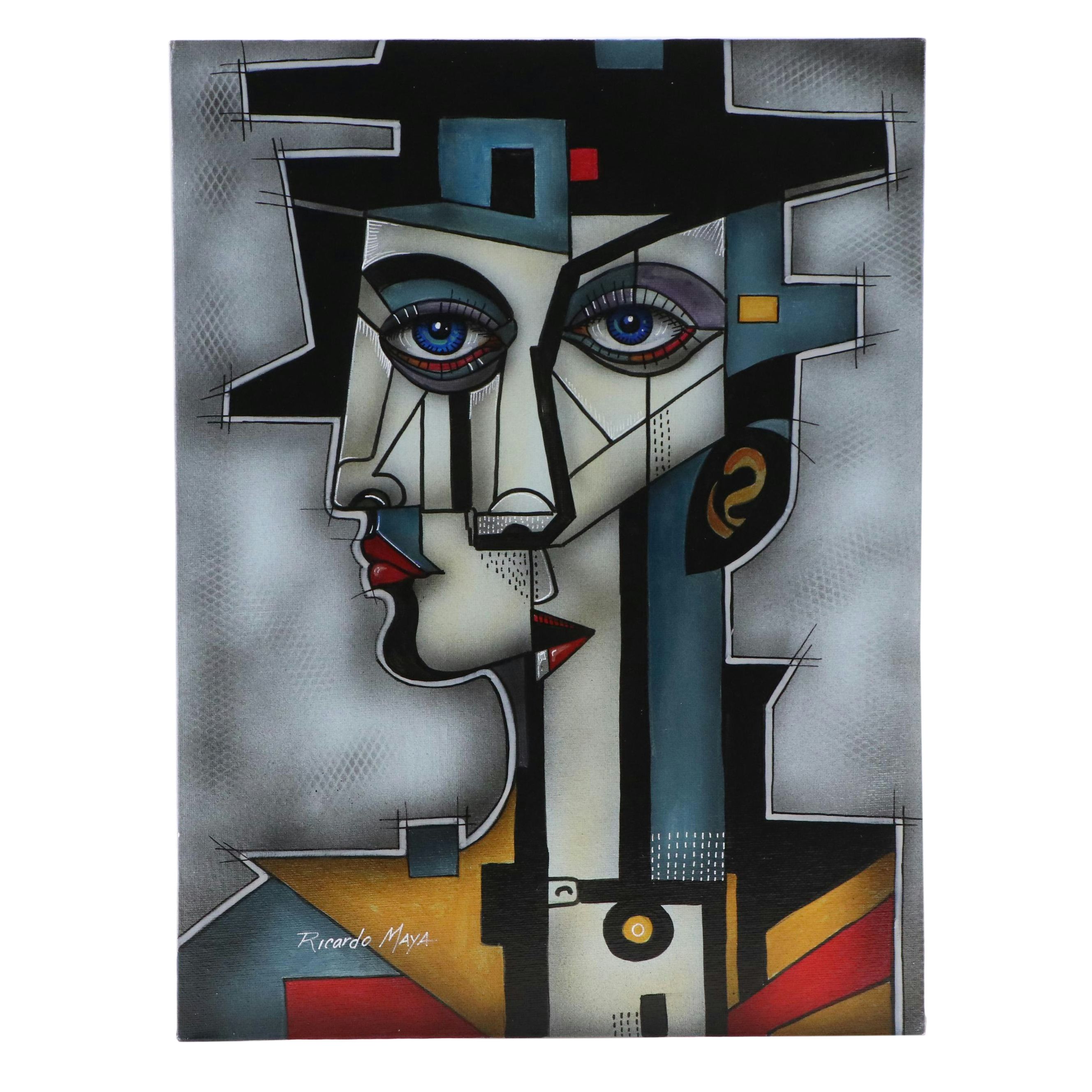Ricardo Maya Surrealist Acrylic Portrait, 21st Century