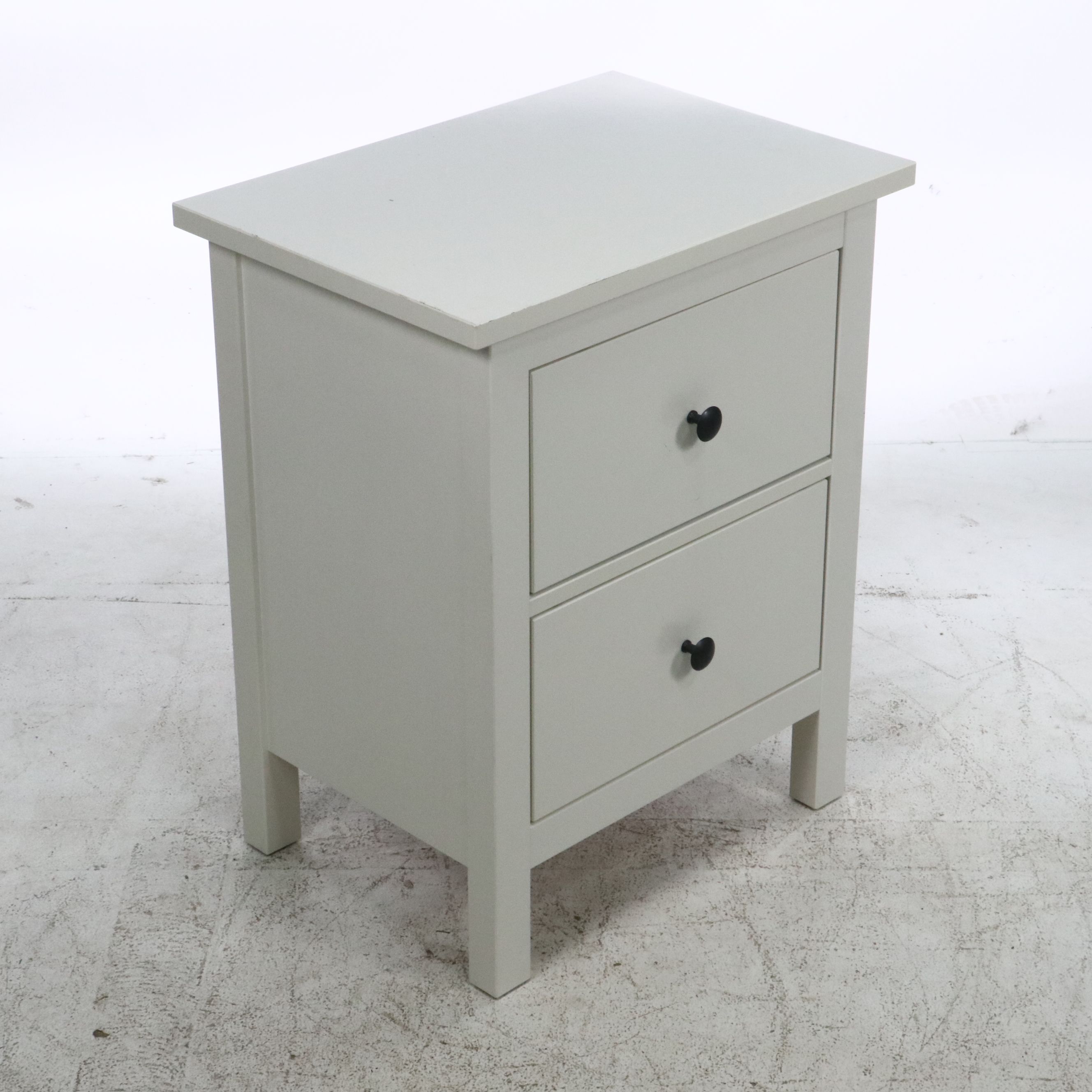 White Painted Wood Two-Drawer Nightstand