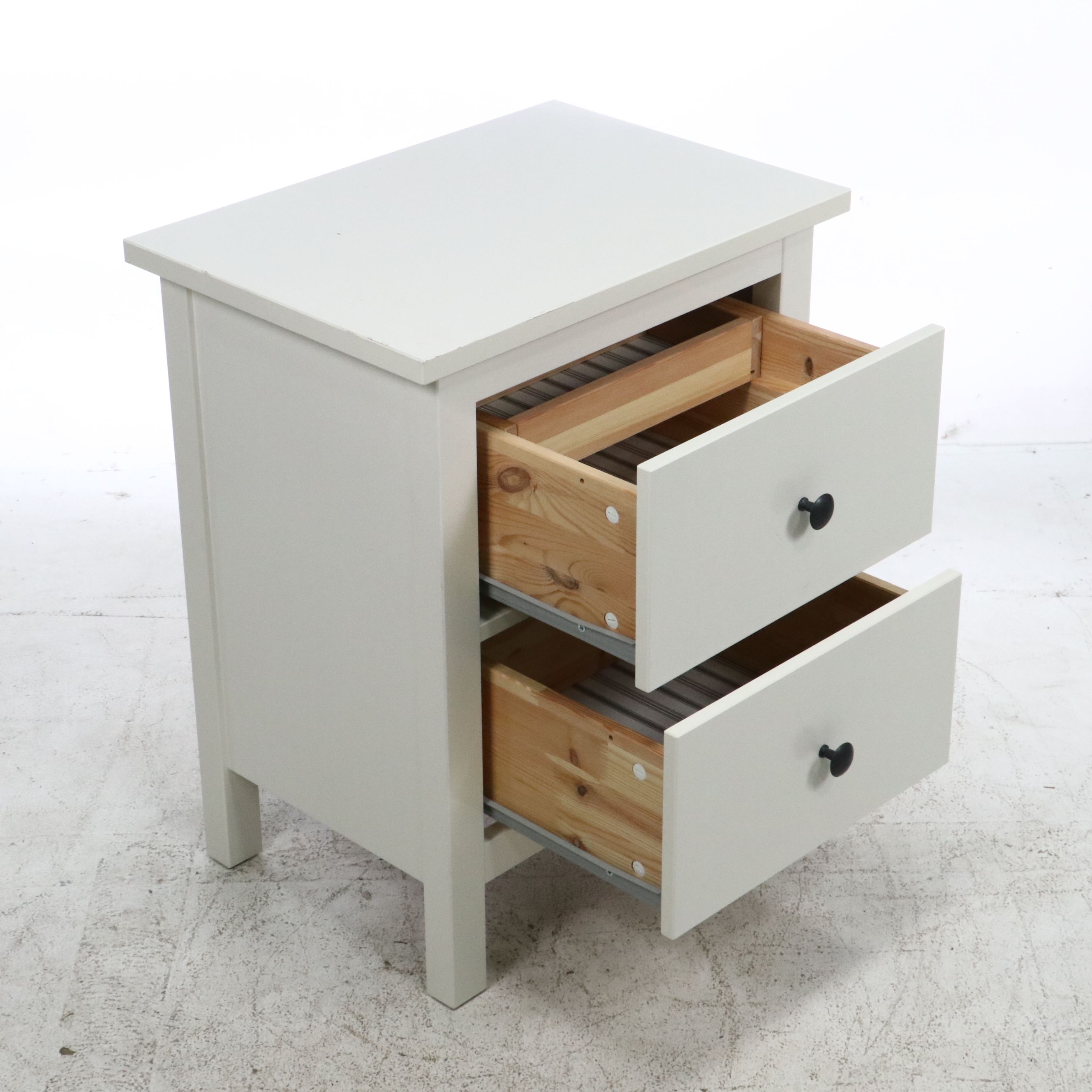 White Painted Wood Two-Drawer Nightstand