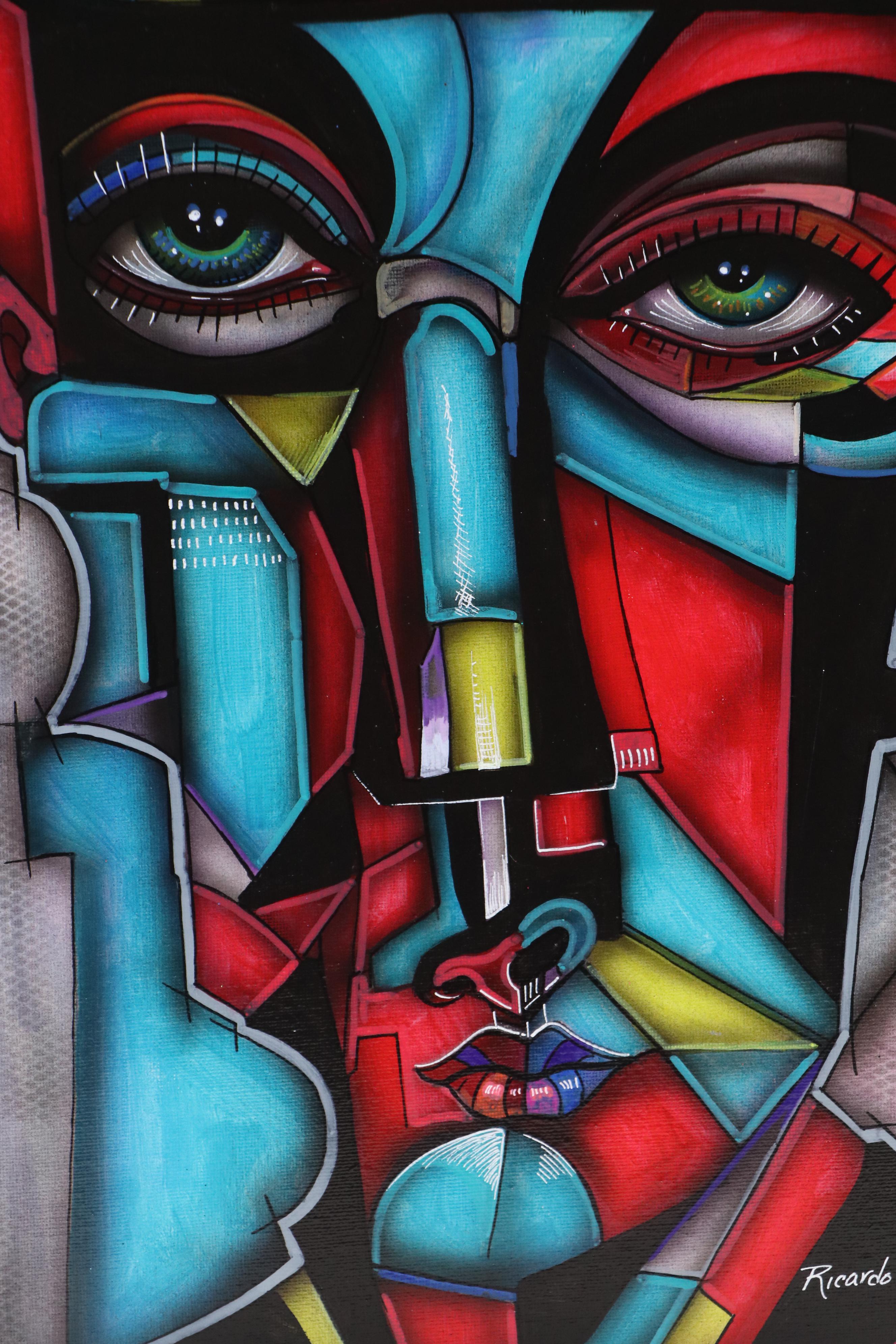 Ricardo Maya Surrealist Acrylic Portrait, 21st Century