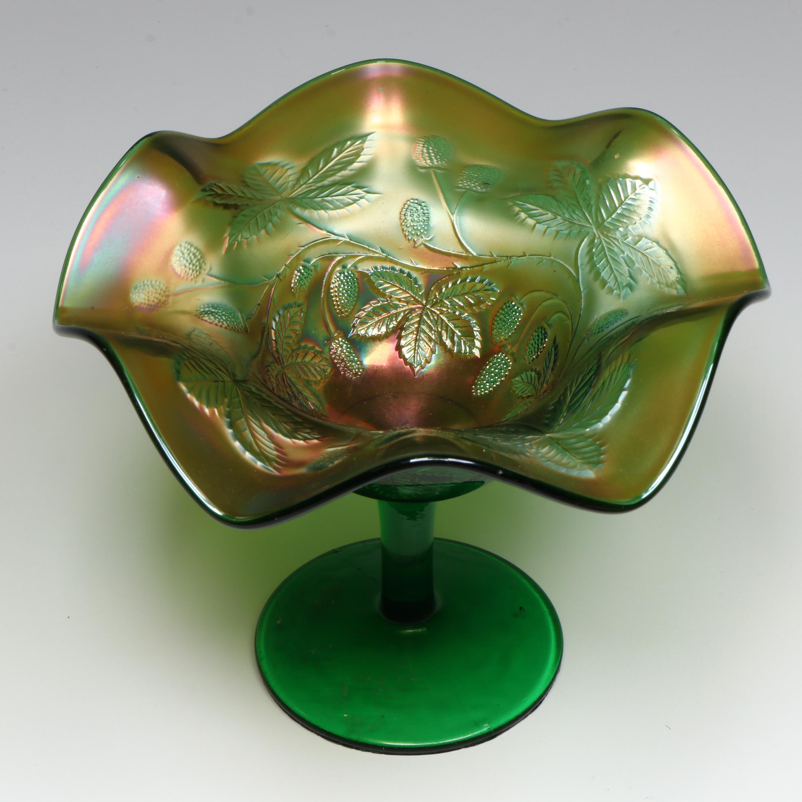 Fenton and Other Green Carnival Glass Compotes and Bowls