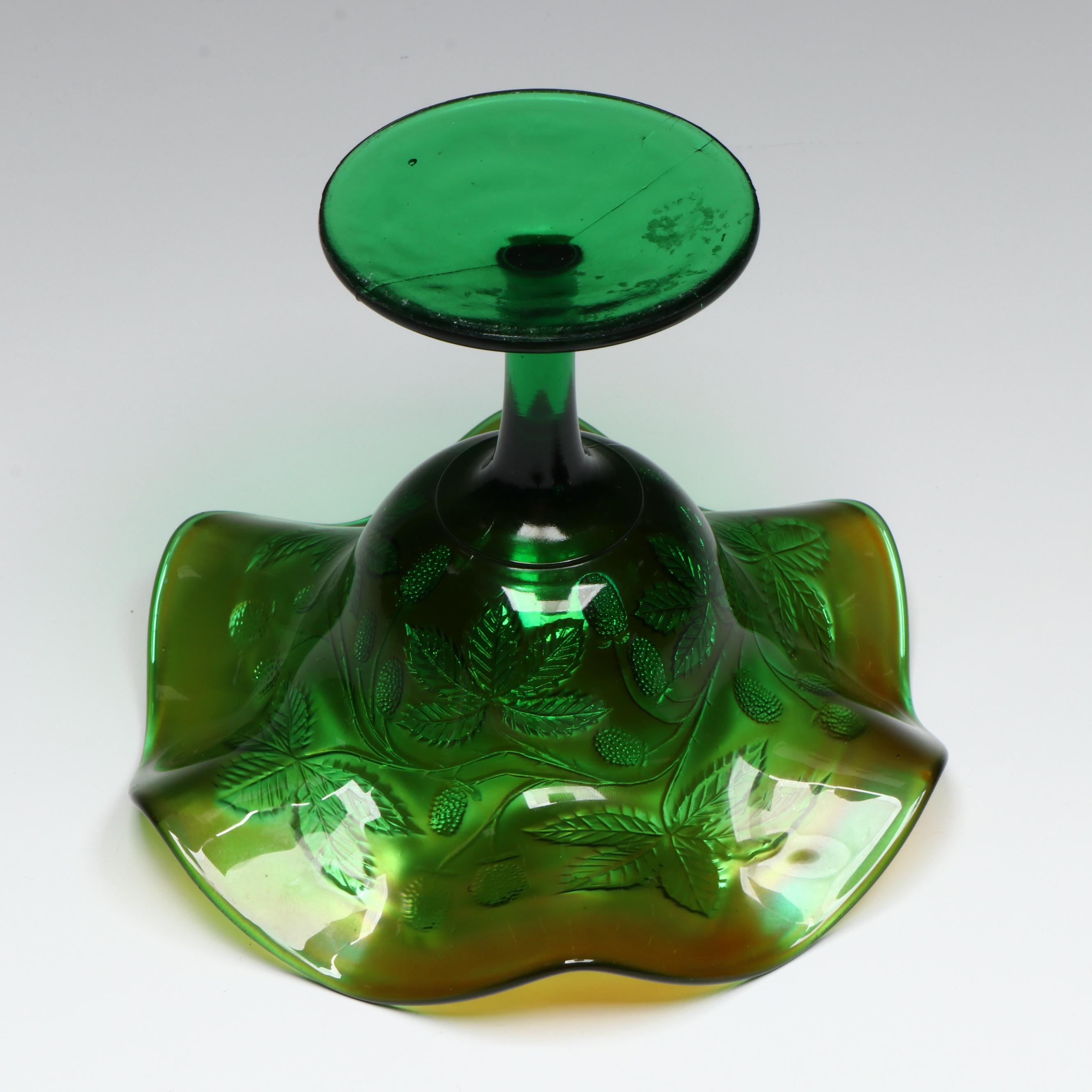 Fenton and Other Green Carnival Glass Compotes and Bowls