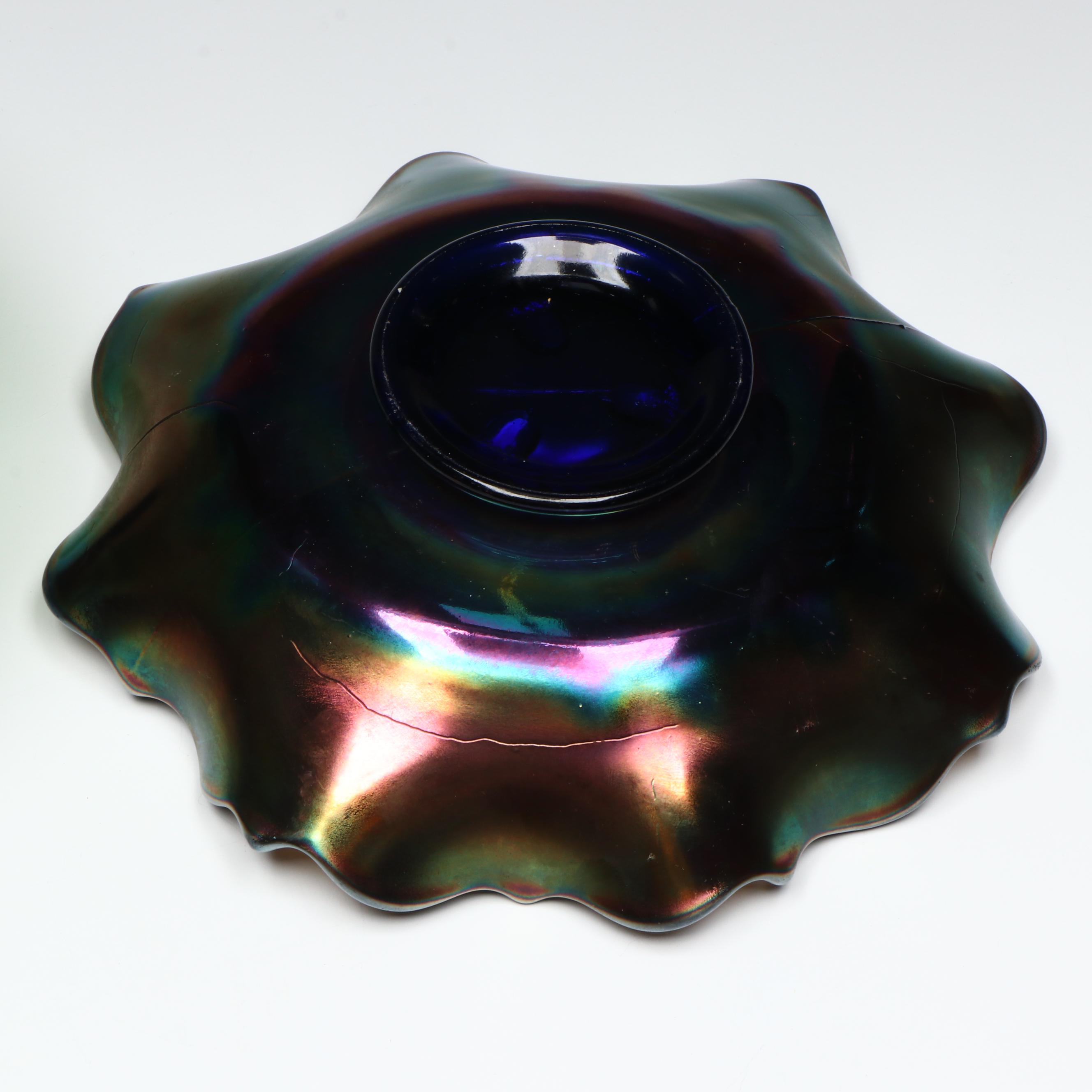 Fenton and Other Green Carnival Glass Compotes and Bowls