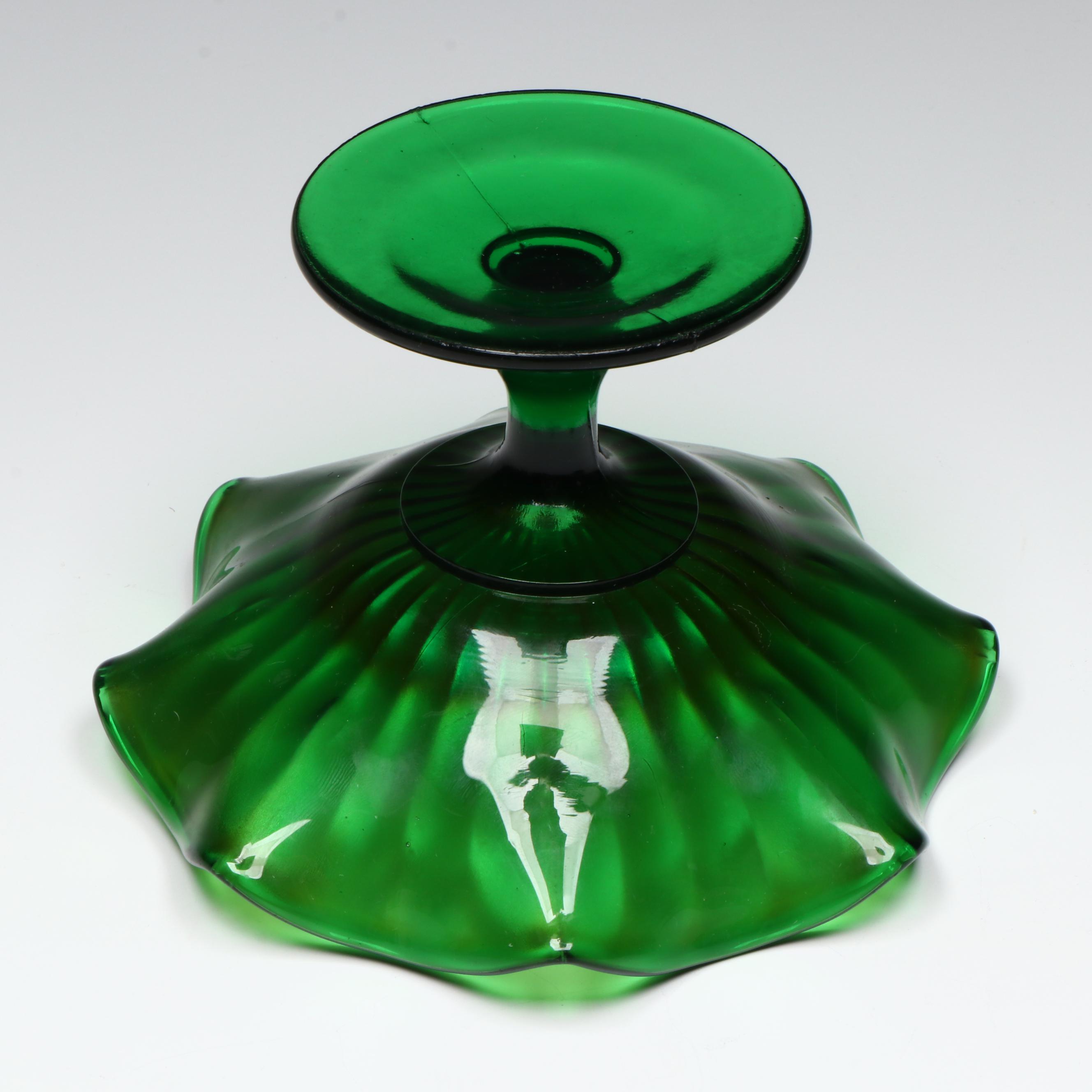 Fenton and Other Green Carnival Glass Compotes and Bowls