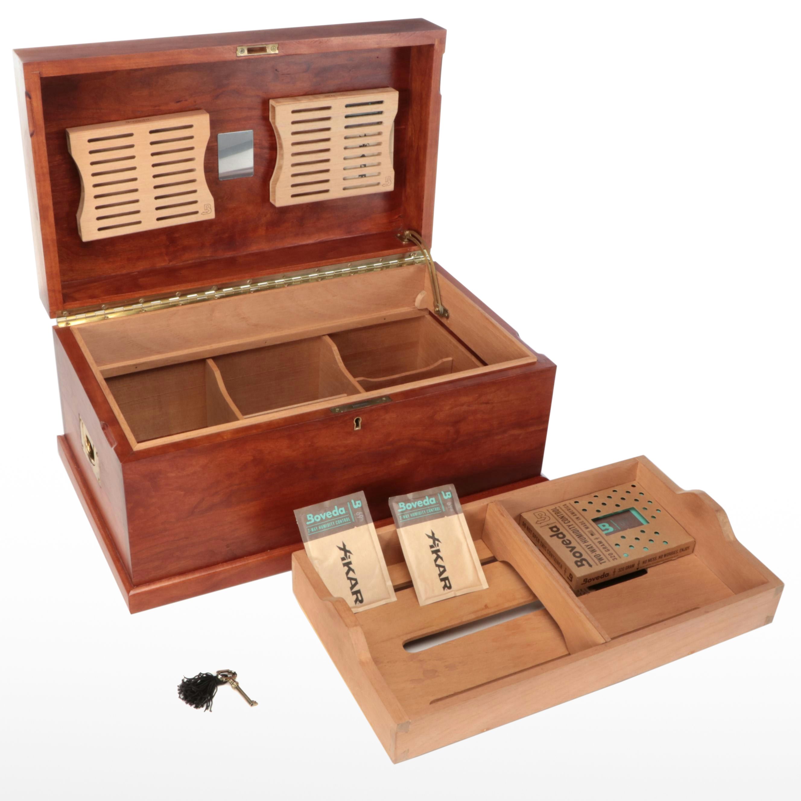 Mahogany Finish and Cedar Humidor Chest with Boveda Humidity Controllers