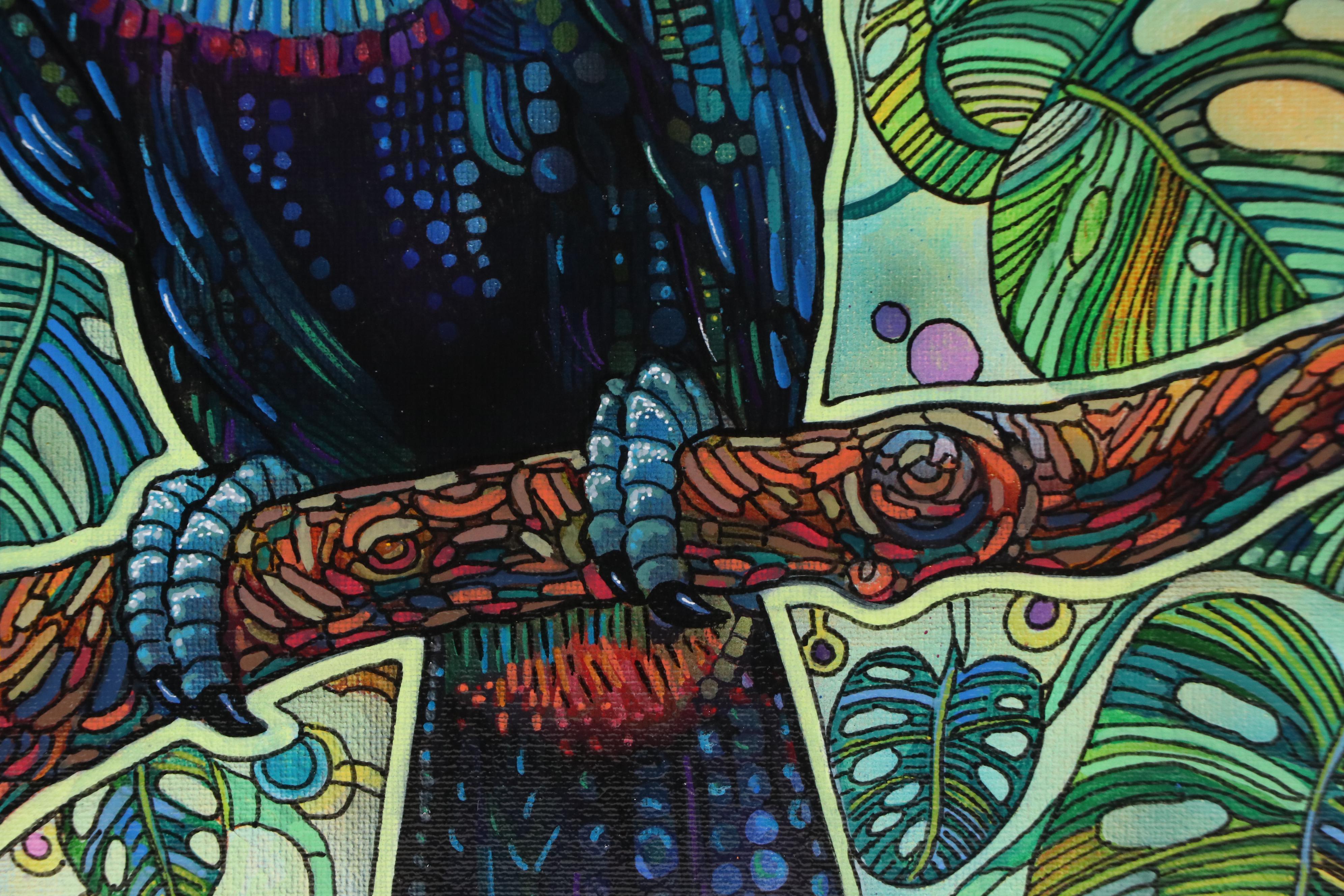 Ricardo Maya Stylized Acrylic Painting of a Toucan, 21st Century