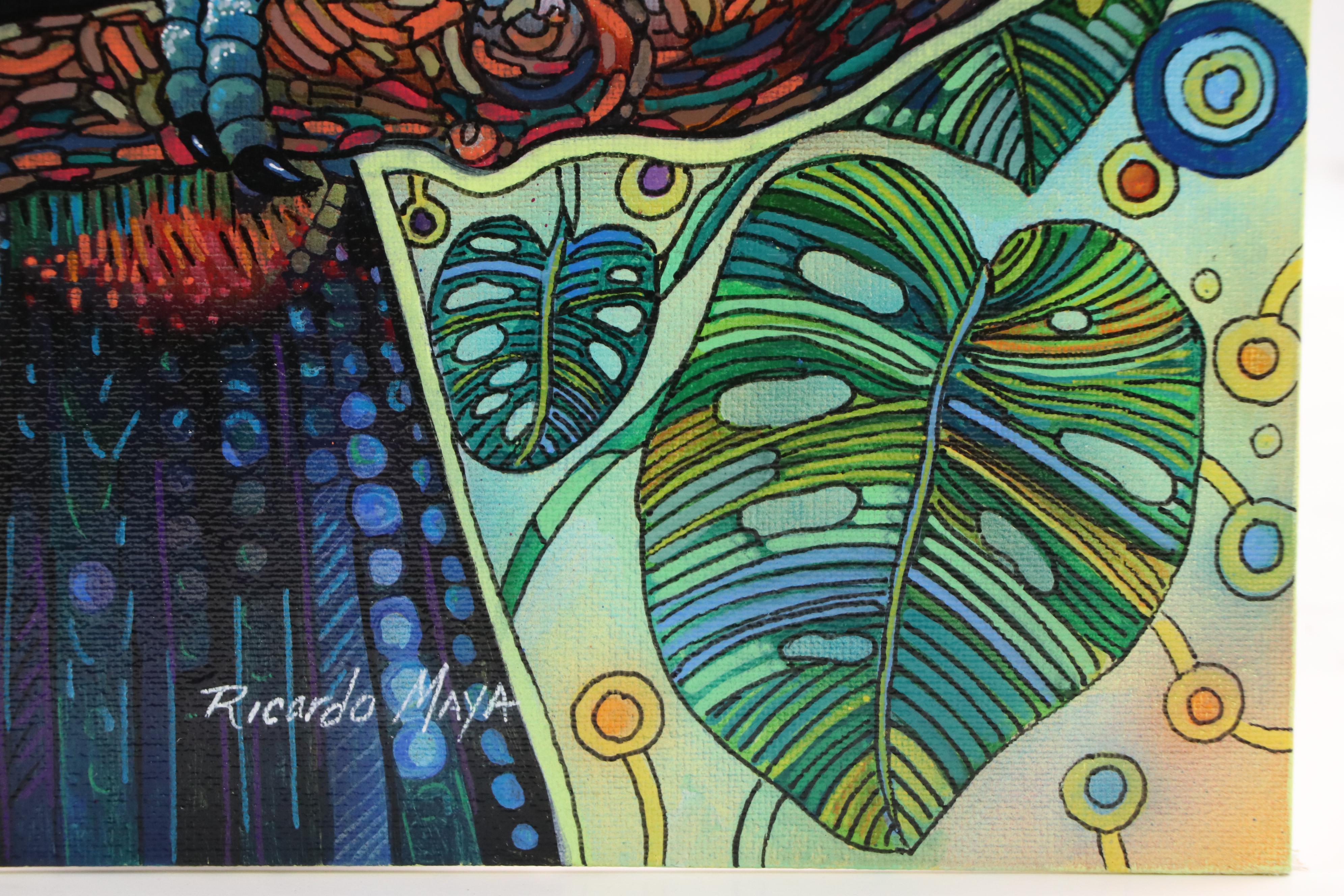 Ricardo Maya Stylized Acrylic Painting of a Toucan, 21st Century