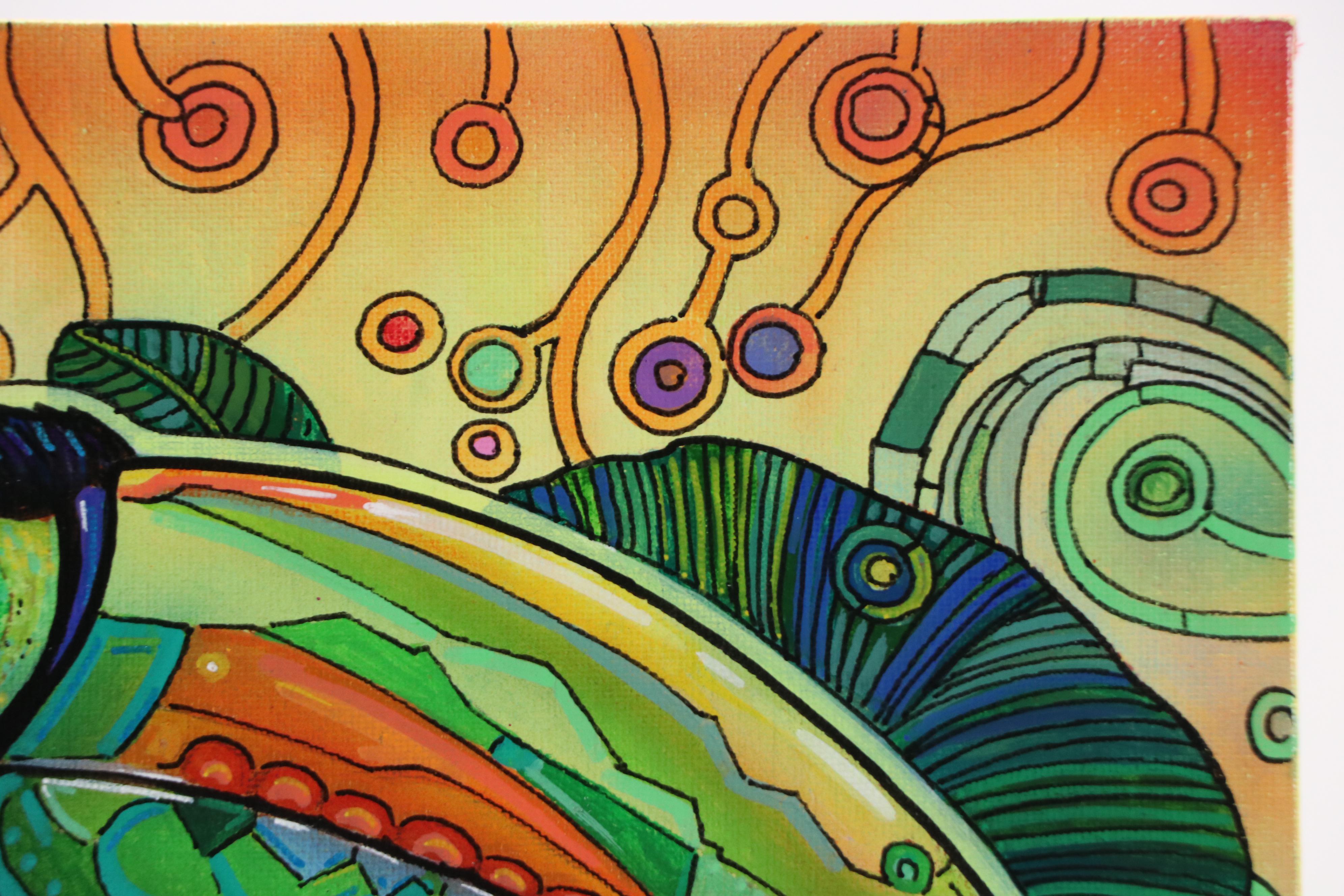 Ricardo Maya Stylized Acrylic Painting of a Toucan, 21st Century