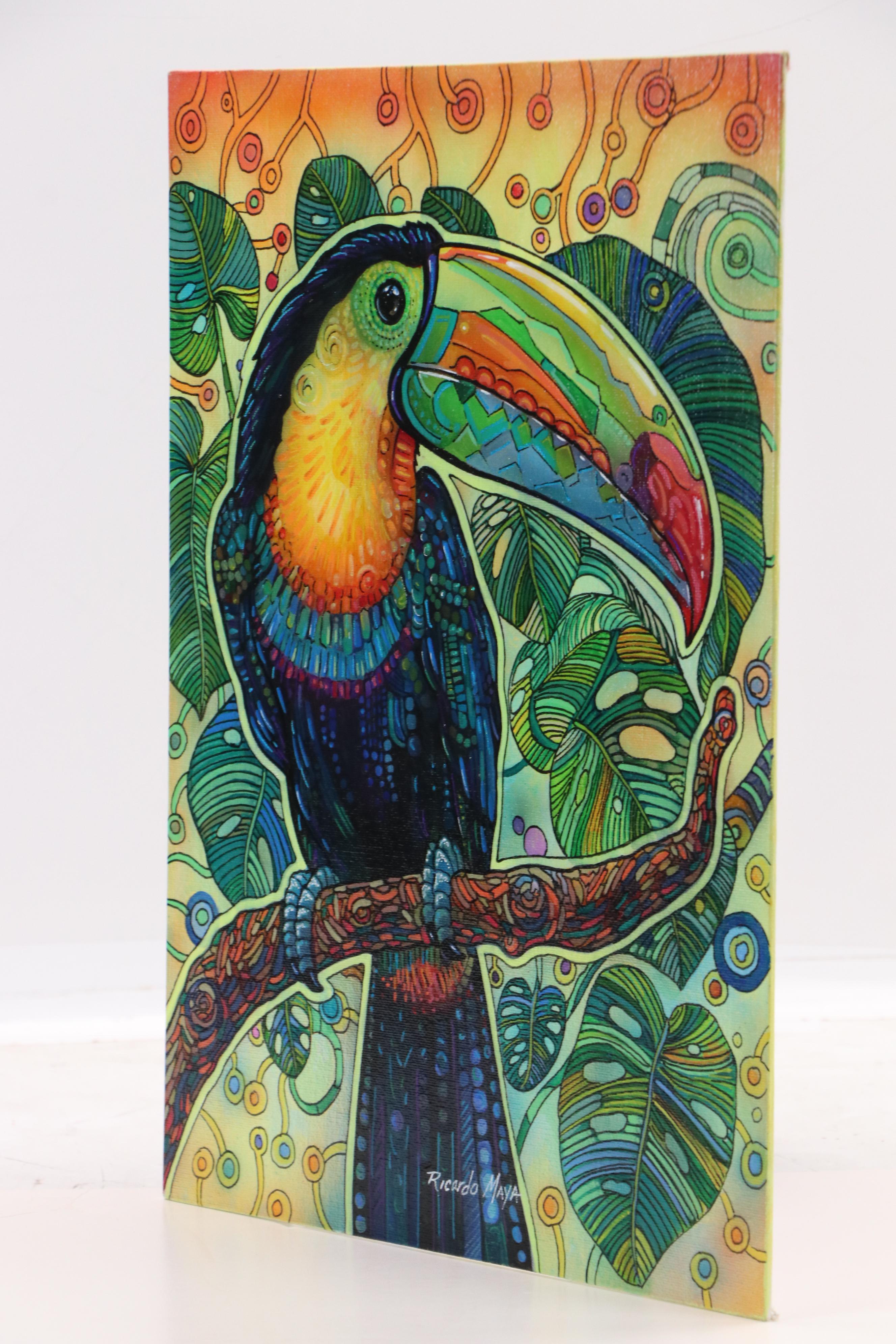 Ricardo Maya Stylized Acrylic Painting of a Toucan, 21st Century