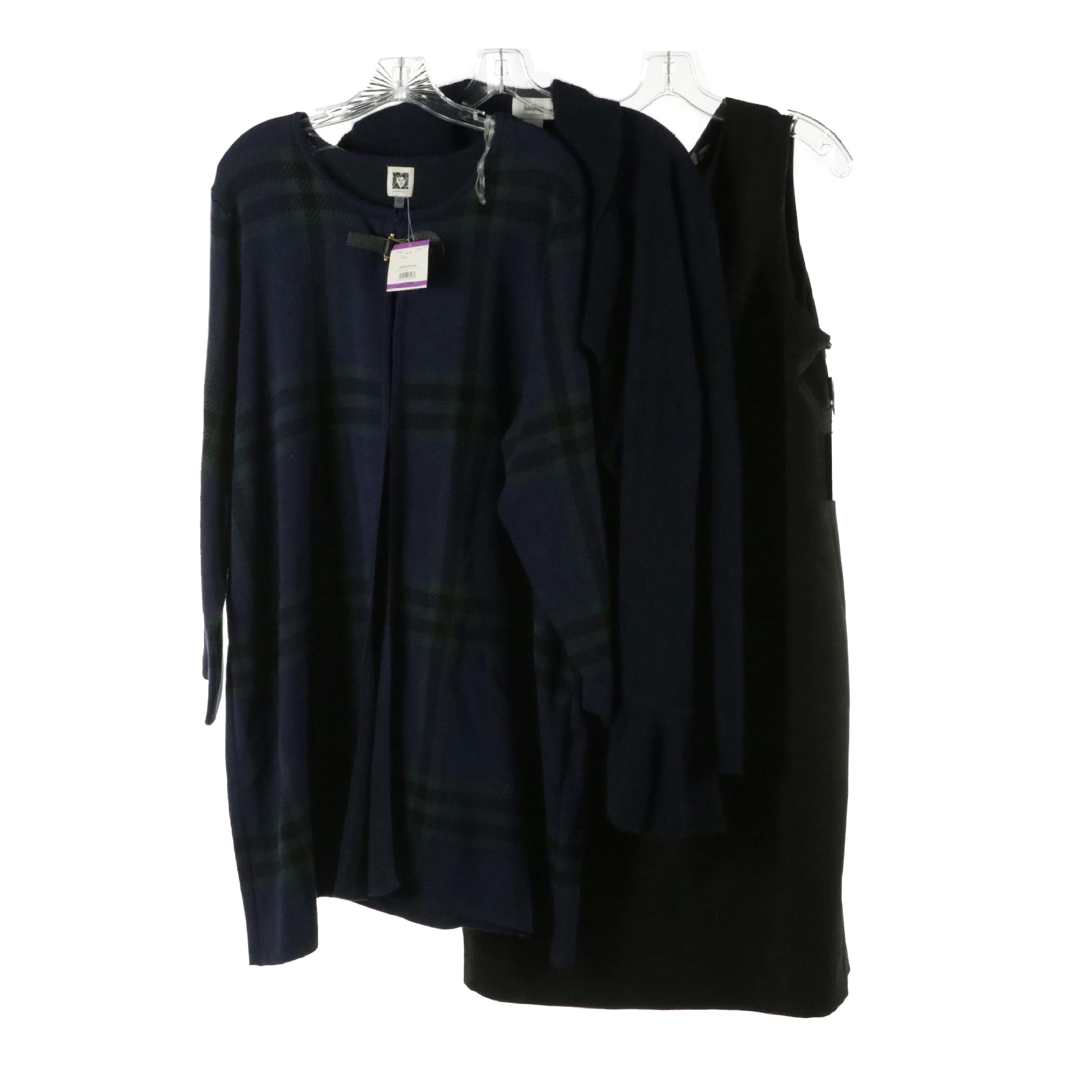 Calvin Klein Dress, Neiman Marcus Cashmere Cardigan & Anne Klein Long Jacket