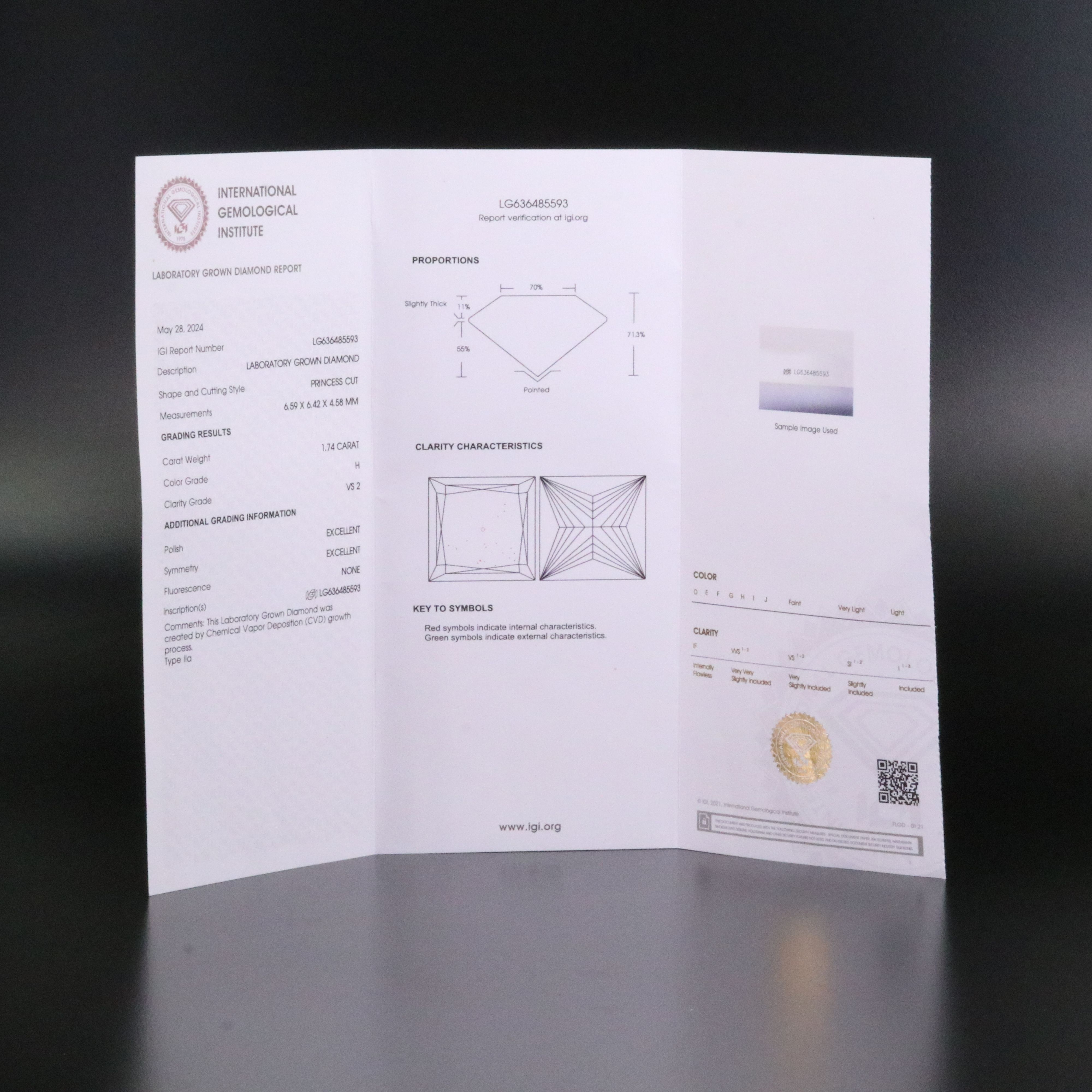 Loose 1.74 CT Lab Grown Diamond with IGI Report