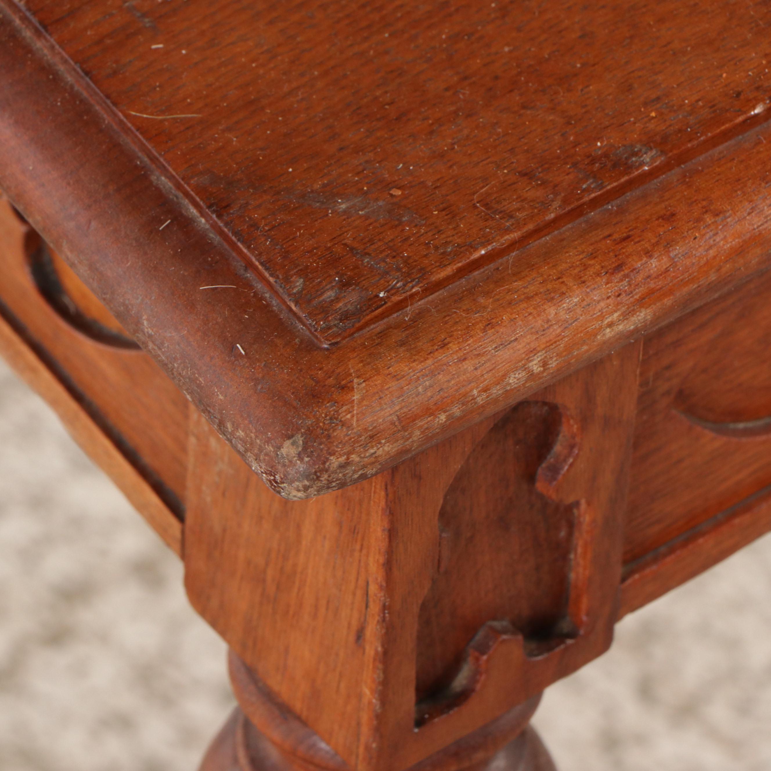 Victorian Gothic Revival Carved Mahogany Hall Chair with Storage