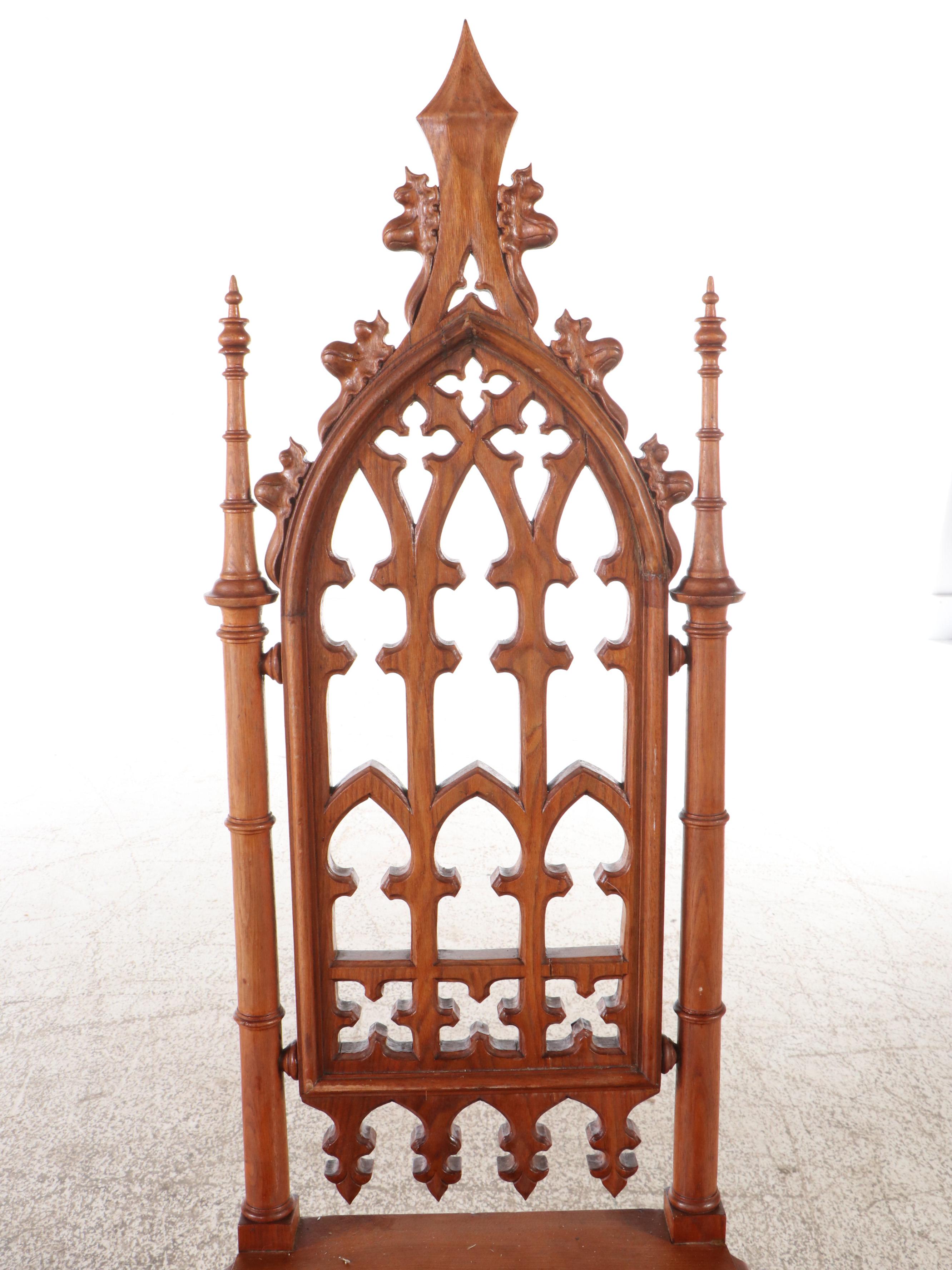 Victorian Gothic Revival Carved Mahogany Hall Chair with Storage