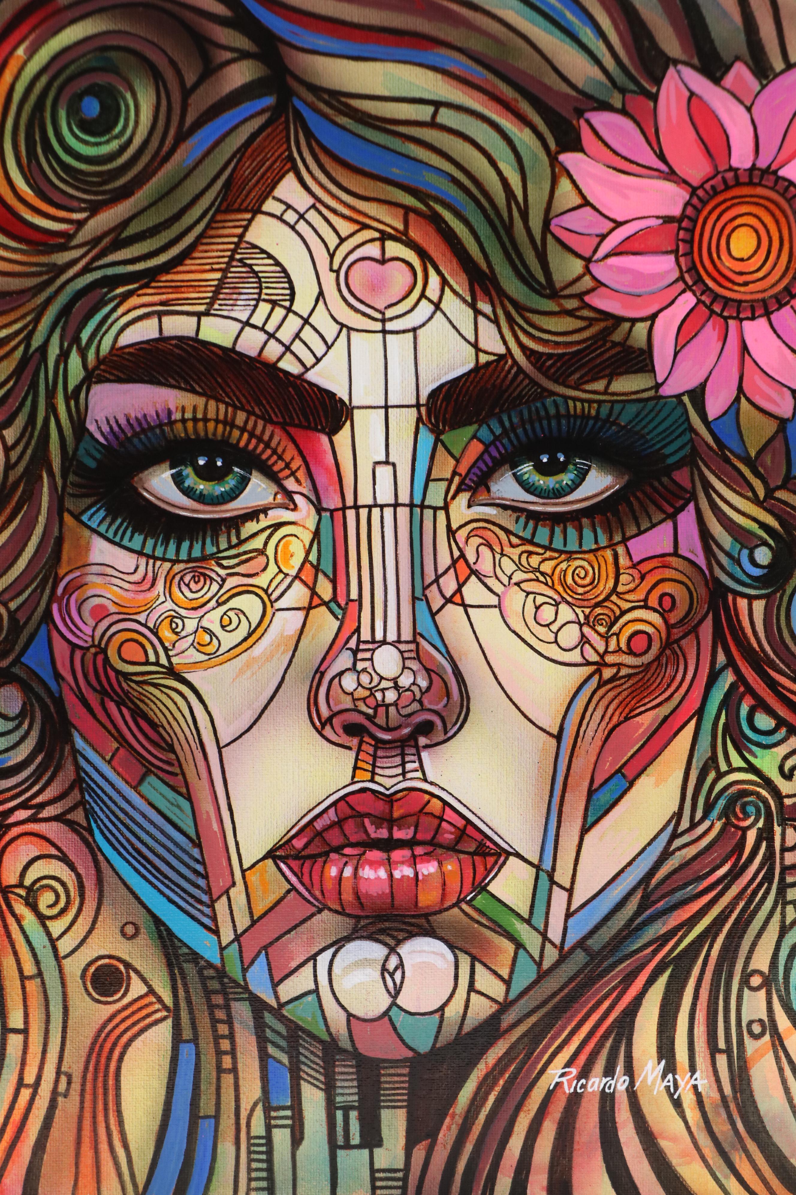 Ricardo Maya Surrealist Acrylic Portrait, 21st Century