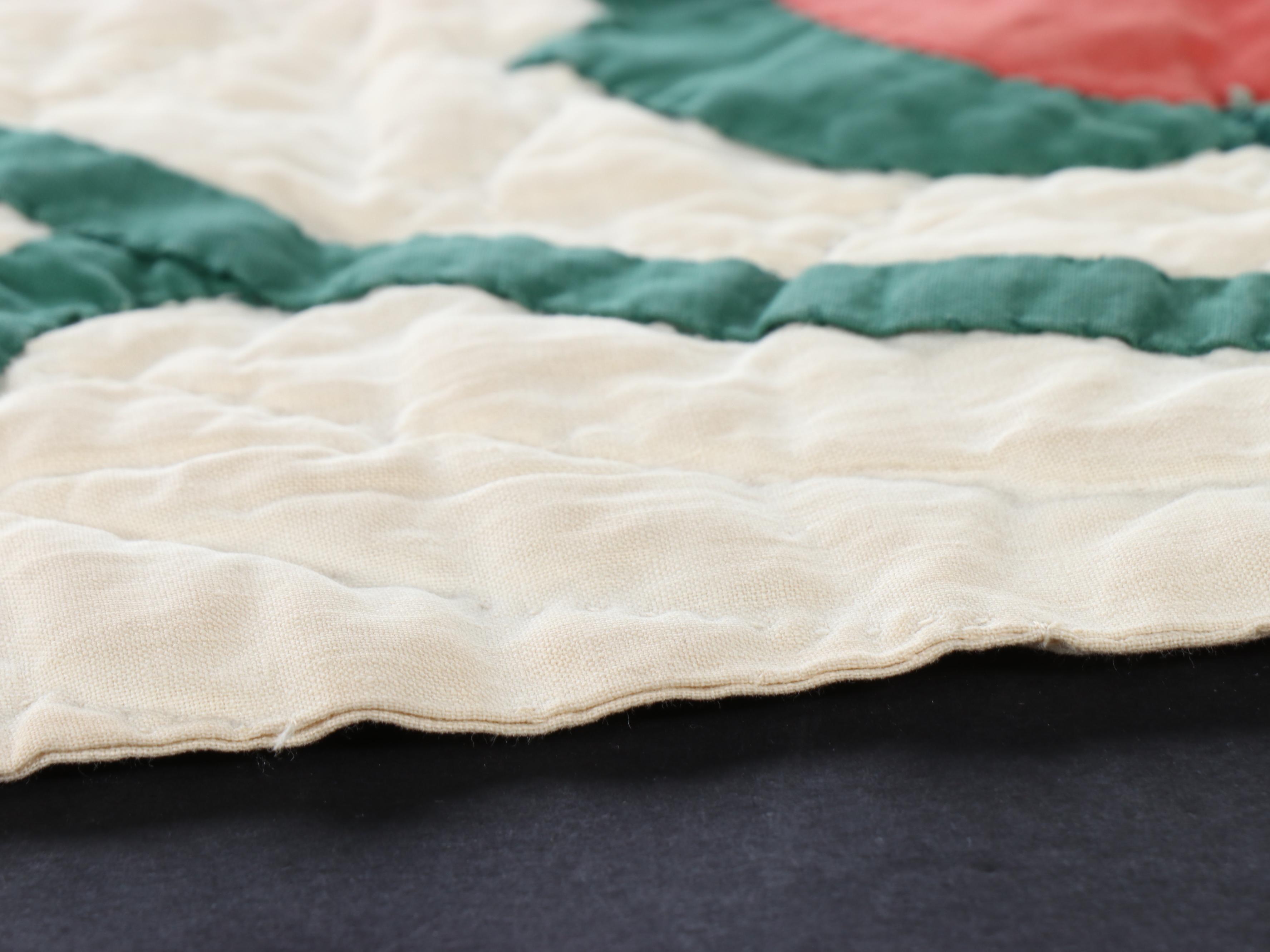 Hand-Pieced "Rose of Sharon" Applique on Whole Cloth Quilt