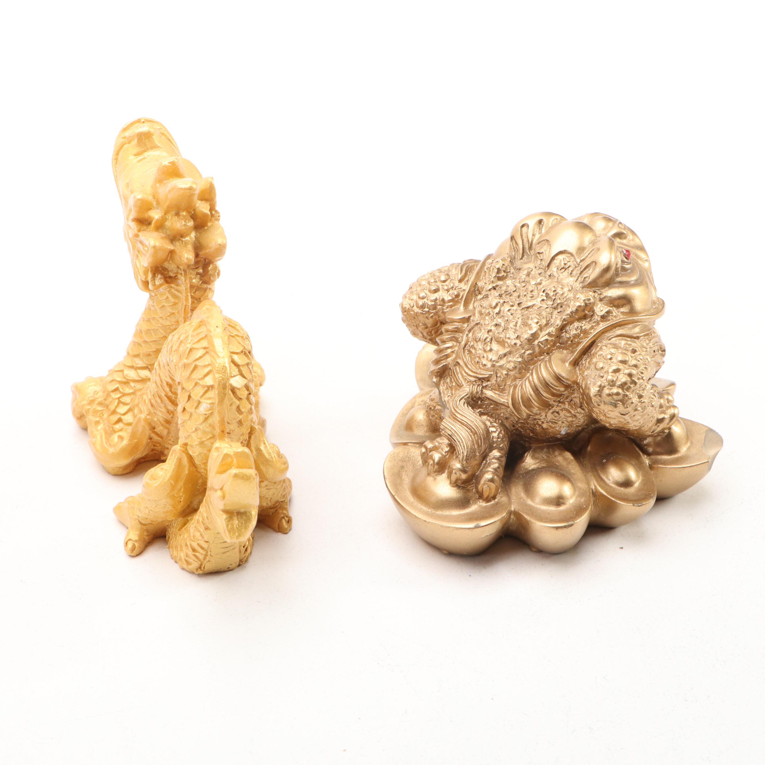 Chinese Resin Buddhas, Dragon, Lucky Frog with Bonsai and More