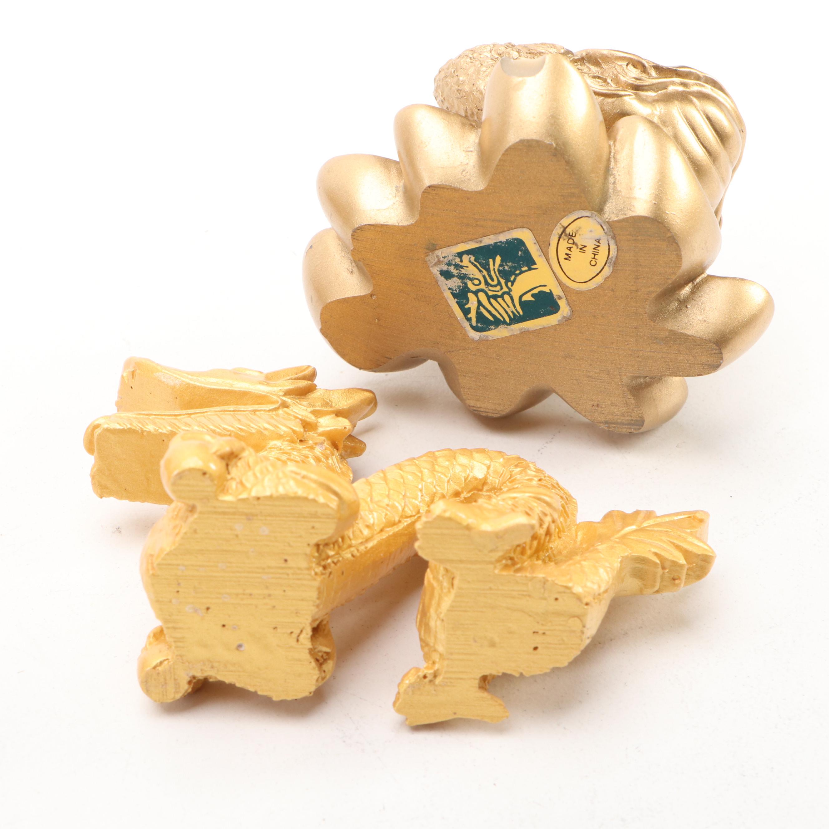 Chinese Resin Buddhas, Dragon, Lucky Frog with Bonsai and More