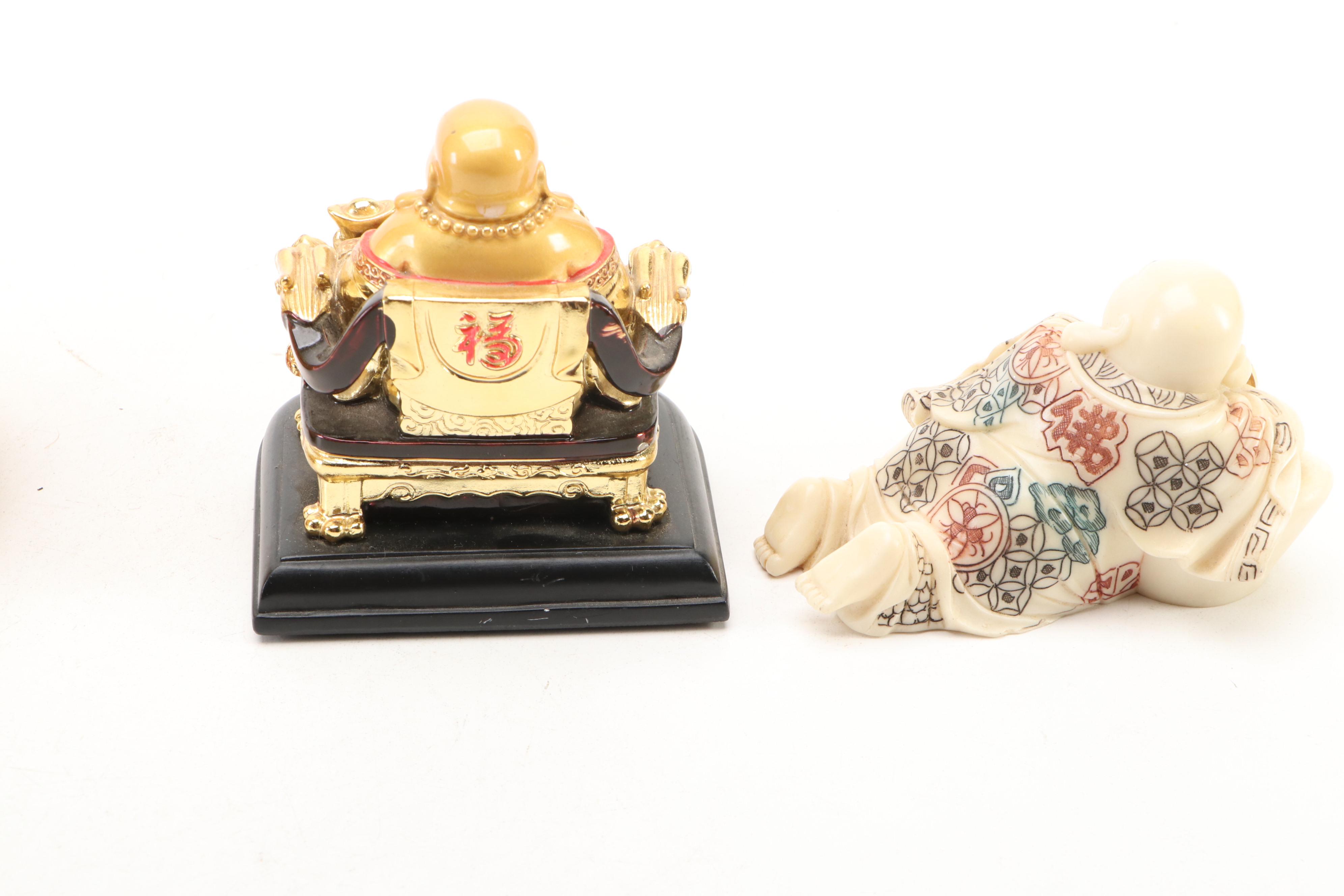 Chinese Resin Buddhas, Dragon, Lucky Frog with Bonsai and More